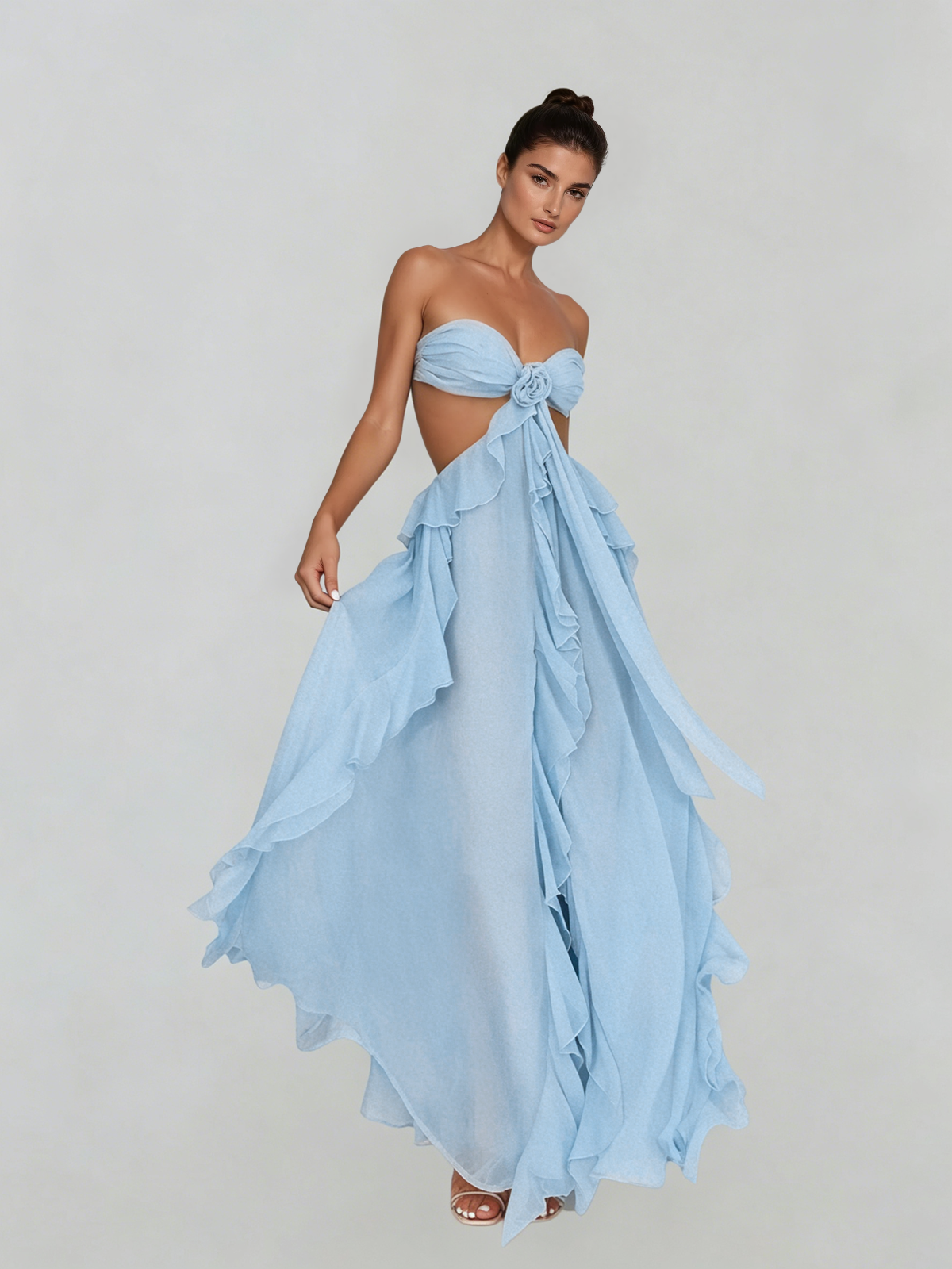 Fyntrix Strapless Ruffle Maxi Dress In Baby Blue