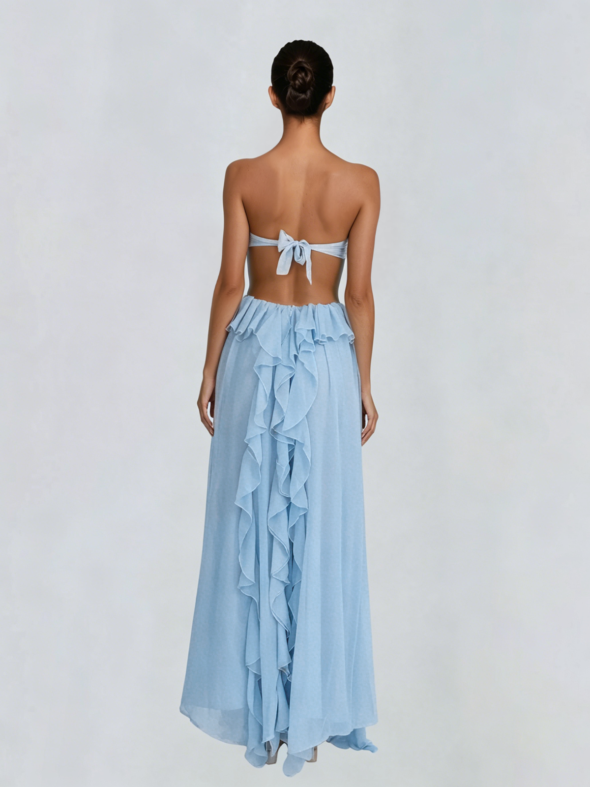 Fyntrix Strapless Ruffle Maxi Dress In Baby Blue