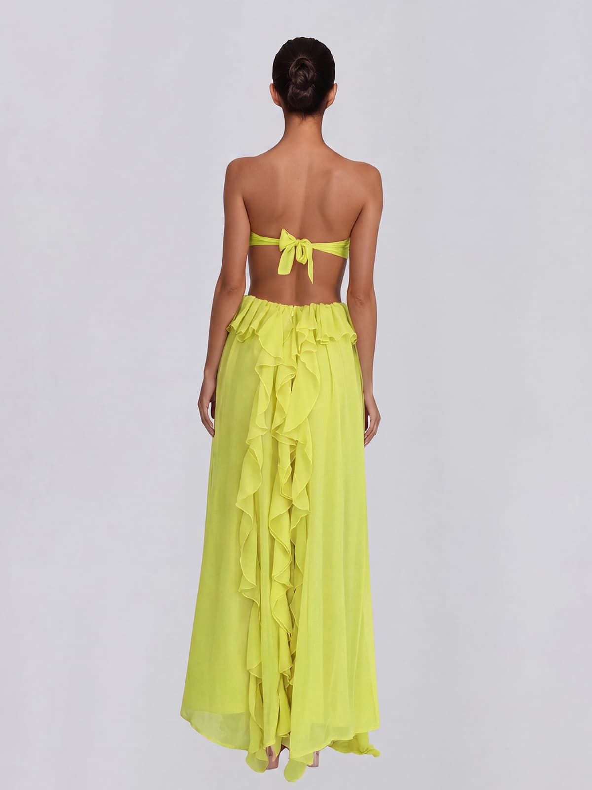 Fyntrix Strapless Ruffle Maxi Dress In Chartreuse