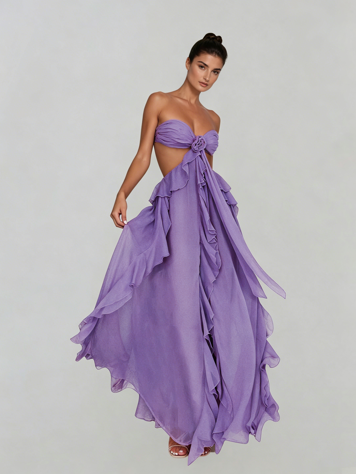 Fyntrix Strapless Ruffle Maxi Dress In Lilac