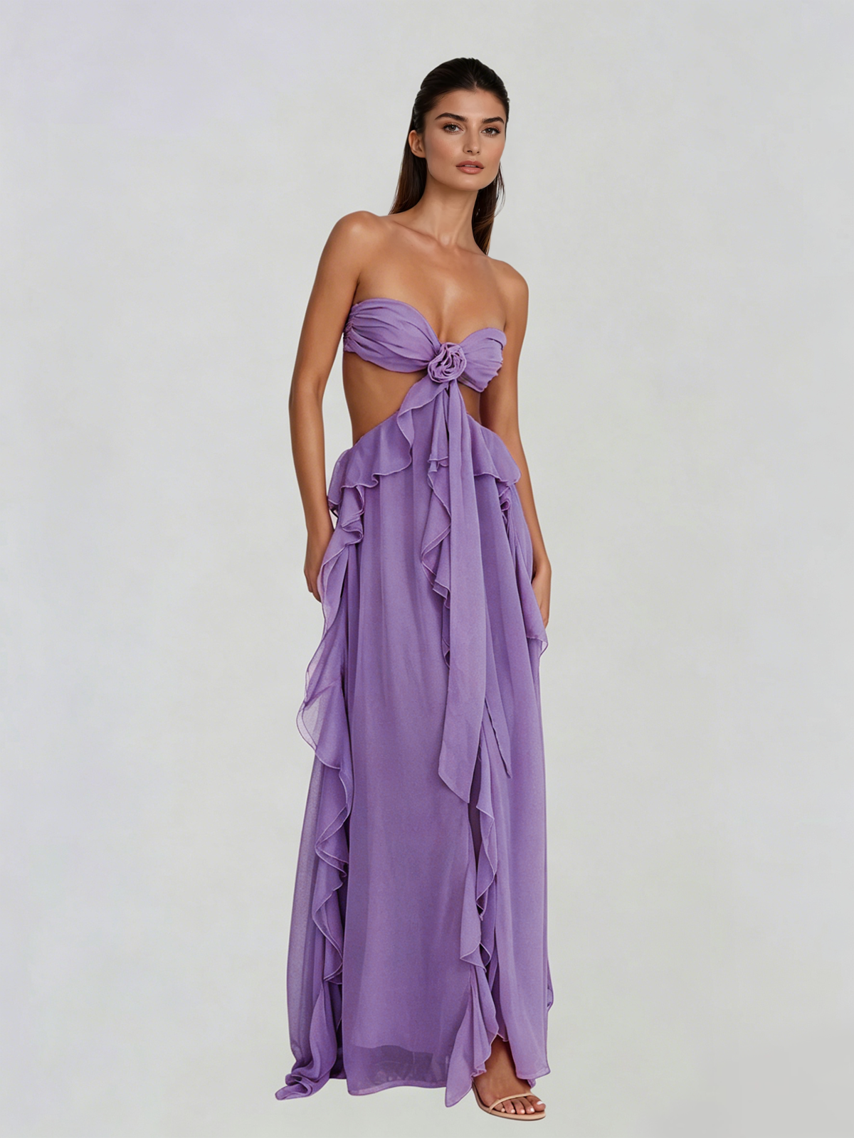 Fyntrix Strapless Ruffle Maxi Dress In Lilac