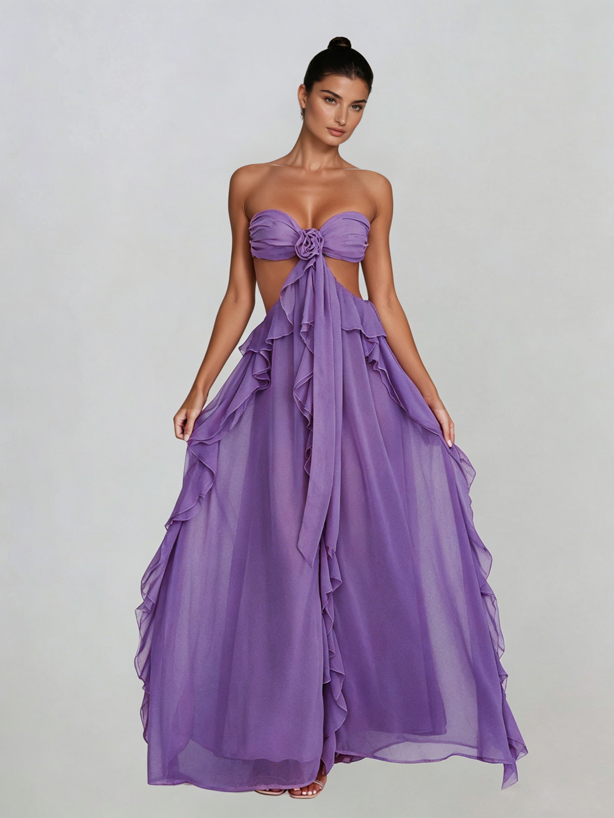 Fyntrix Strapless Ruffle Maxi Dress In Lilac