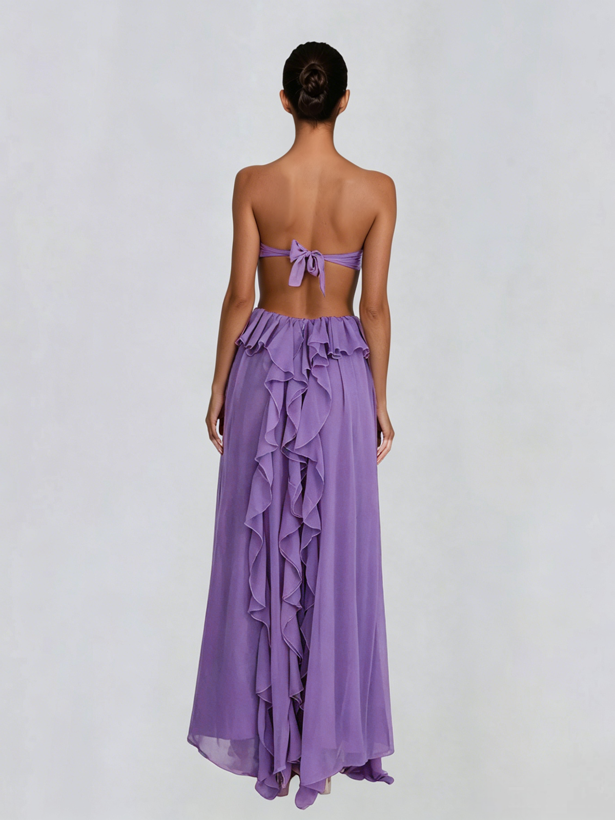 Fyntrix Strapless Ruffle Maxi Dress In Lilac
