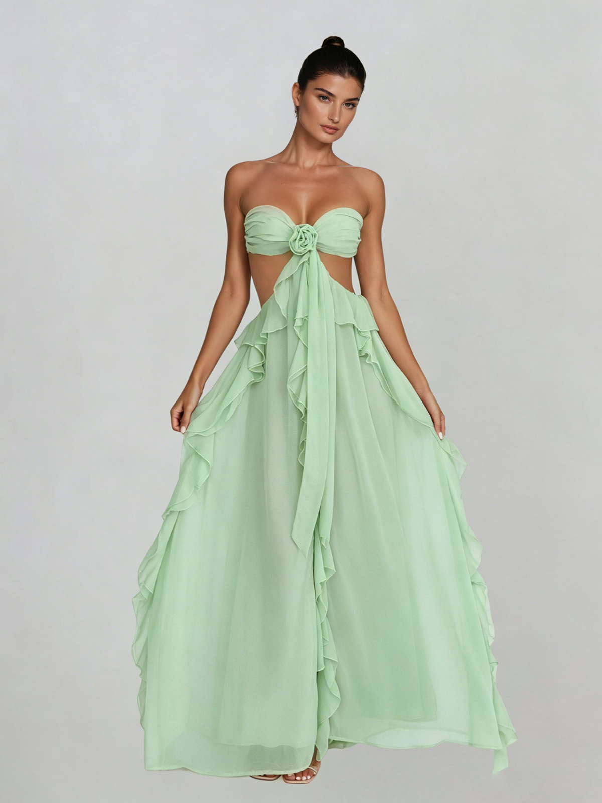 Fyntrix Strapless Ruffle Maxi Dress In Mint