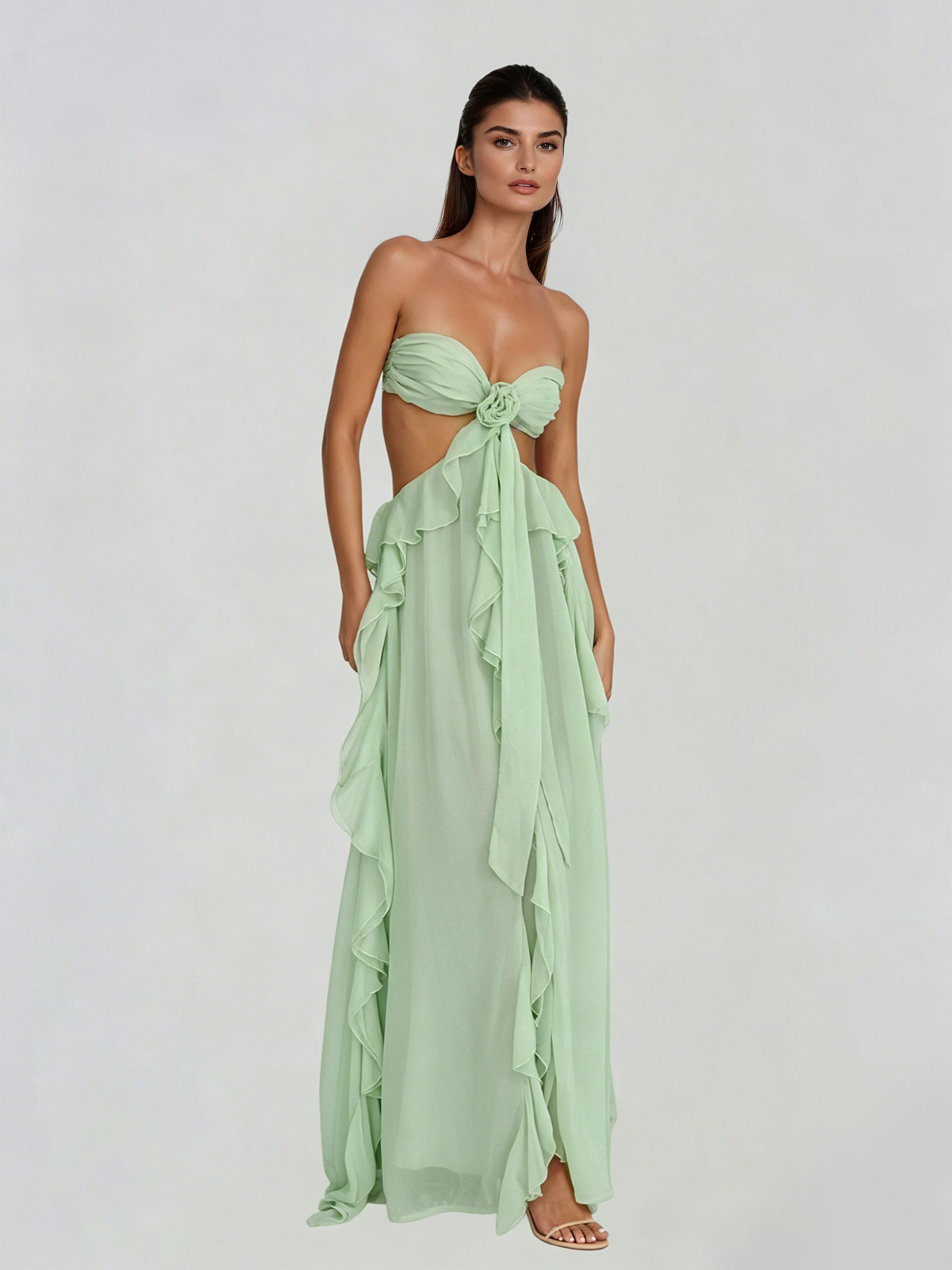 Fyntrix Strapless Ruffle Maxi Dress In Mint