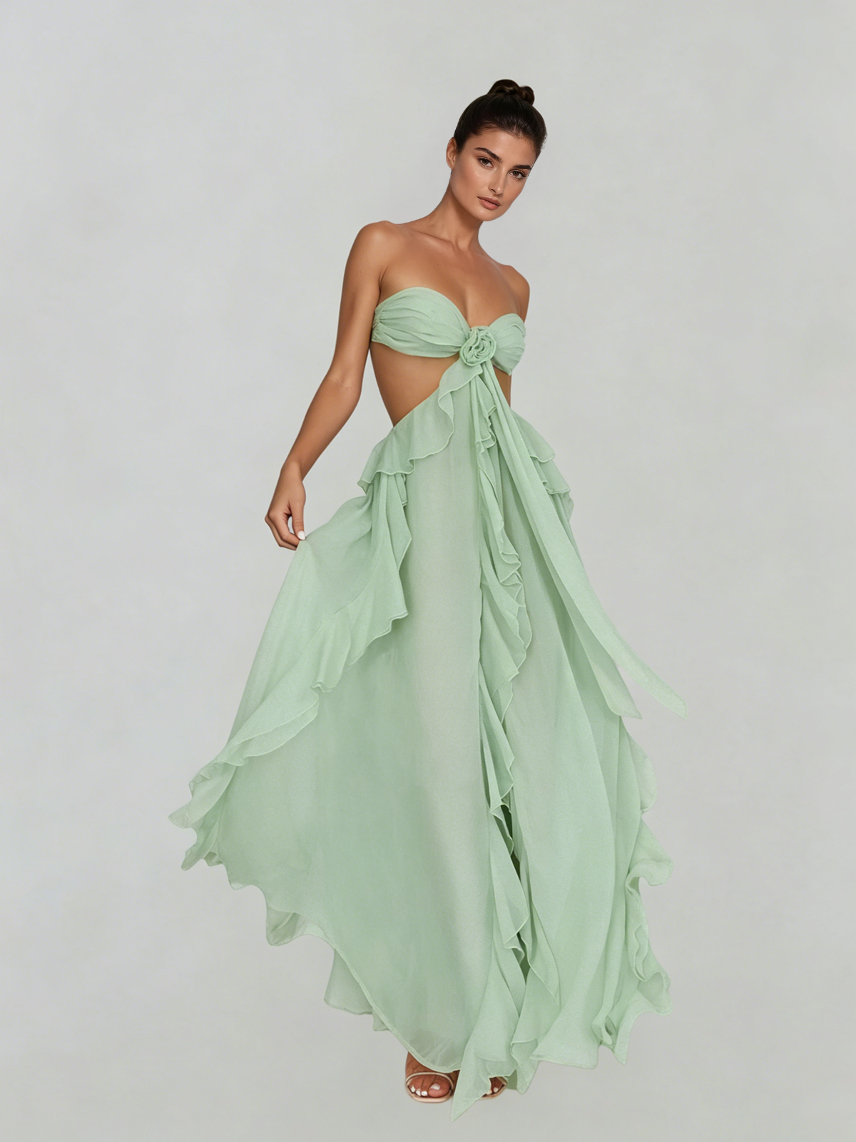 Fyntrix Strapless Ruffle Maxi Dress In Mint