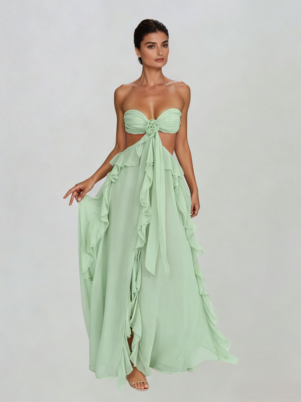 Fyntrix Strapless Ruffle Maxi Dress In Mint