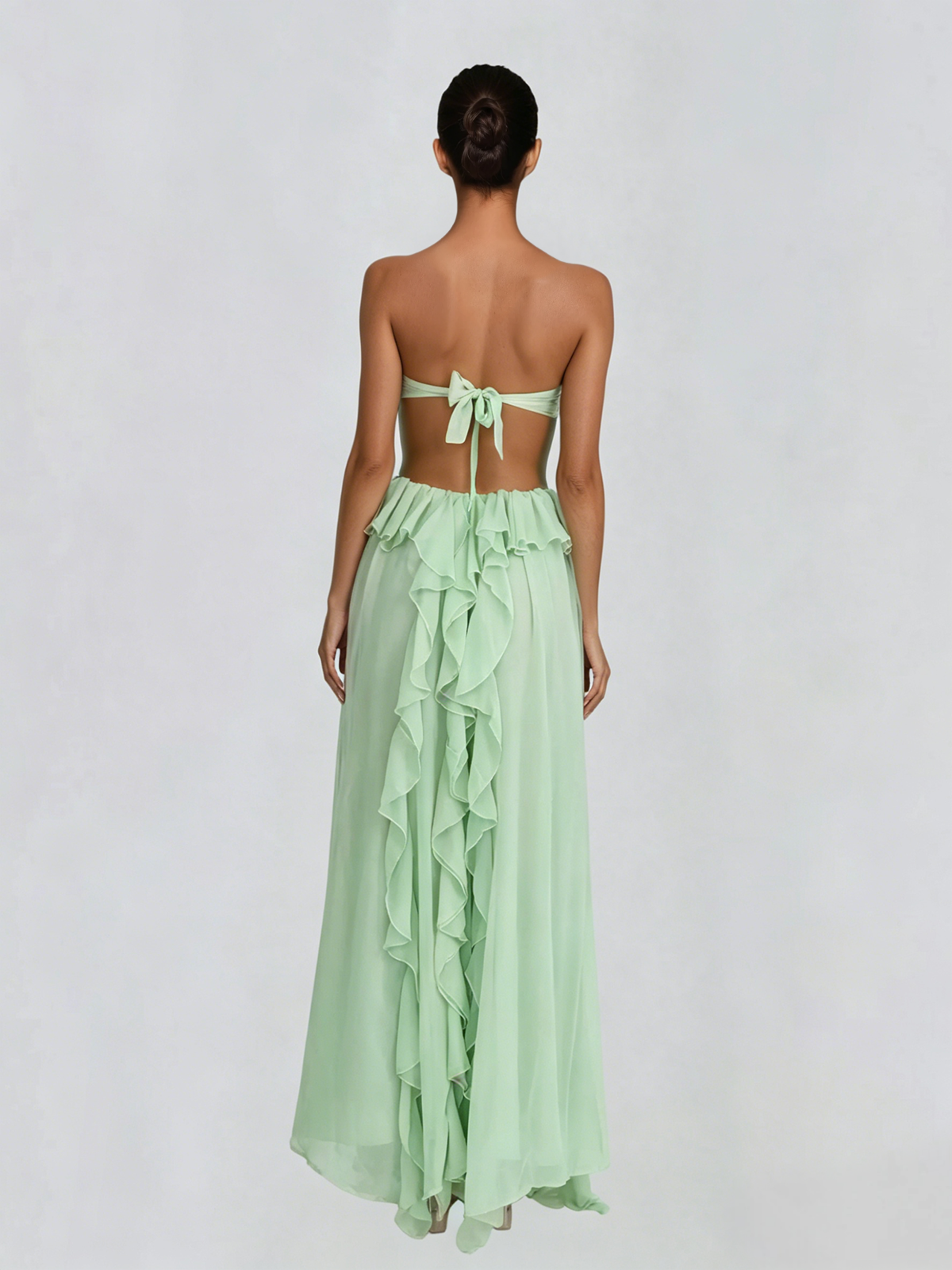 Fyntrix Strapless Ruffle Maxi Dress In Mint