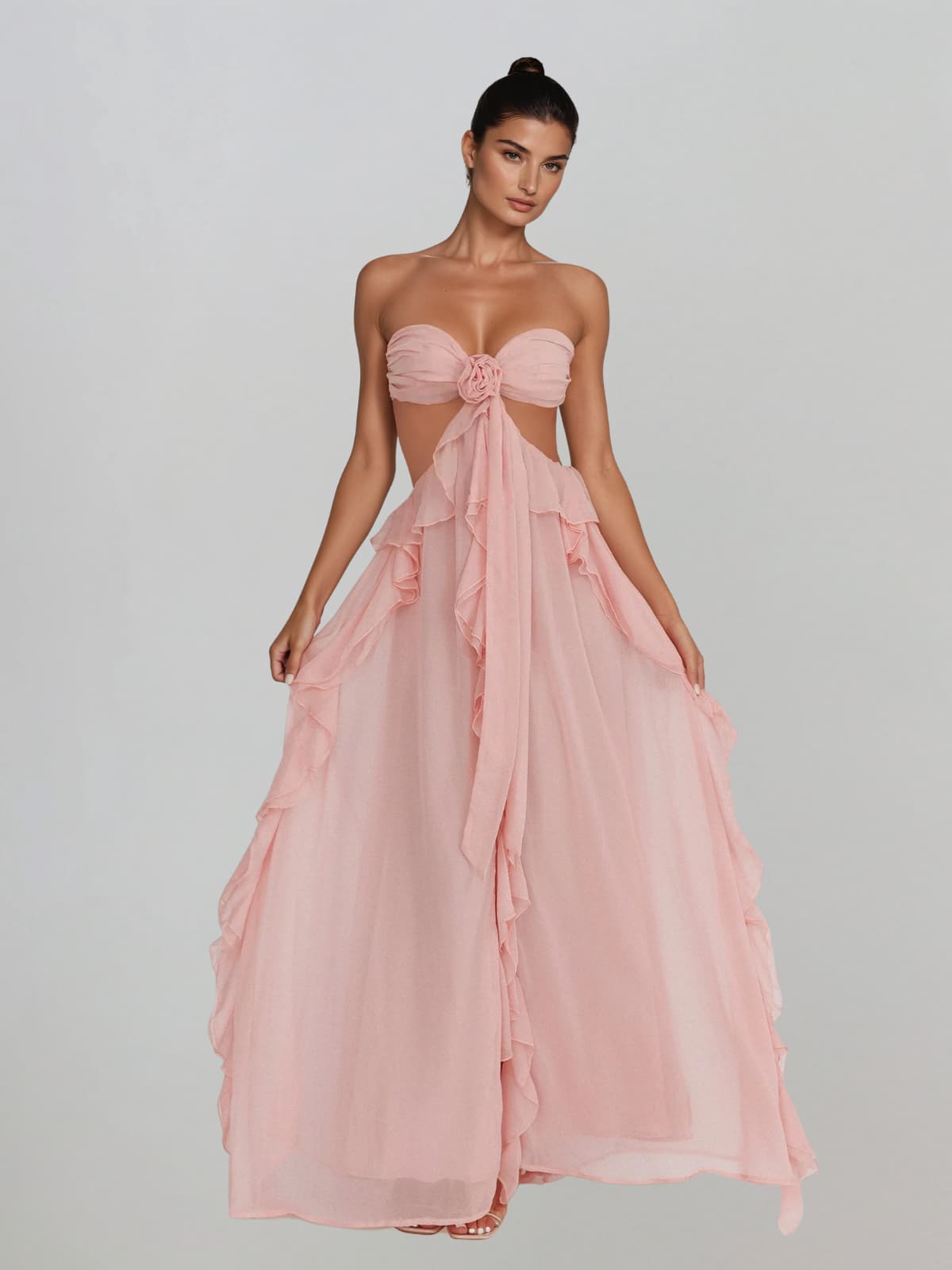 Fyntrix Strapless Ruffle Maxi Dress In Pink