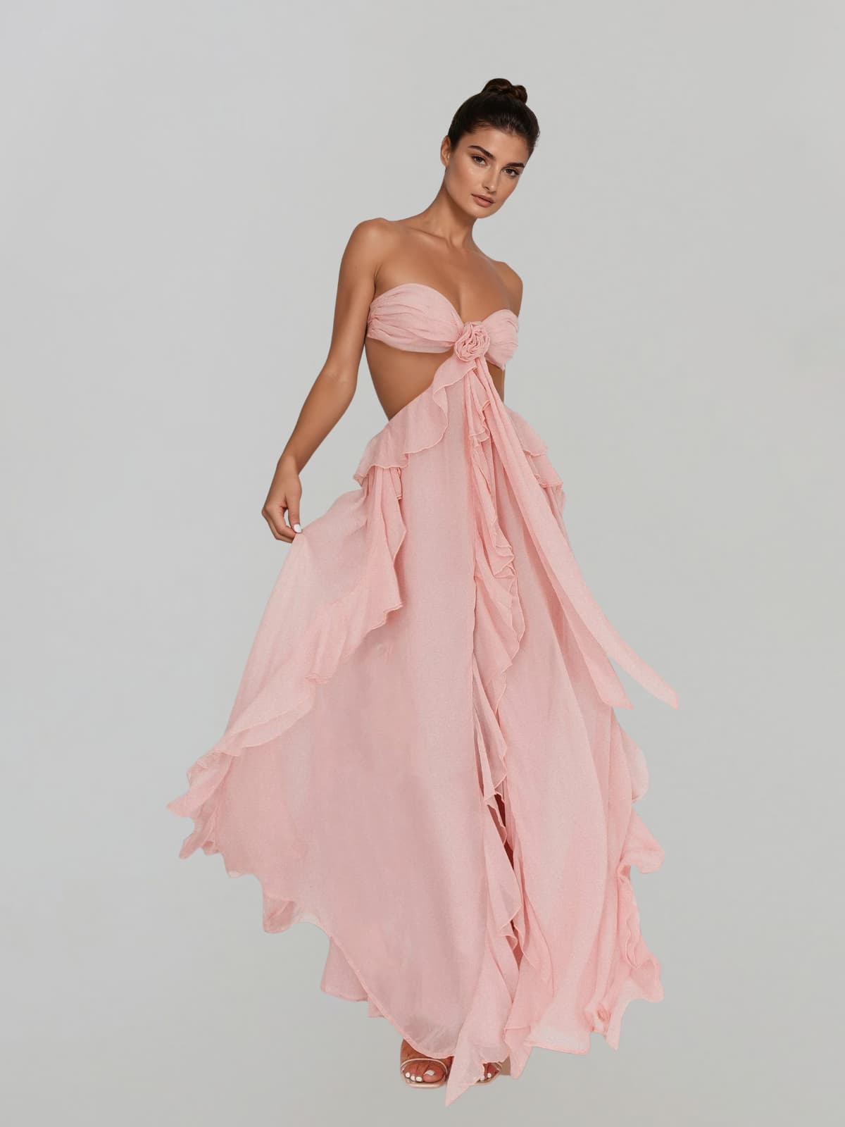 Fyntrix Strapless Ruffle Maxi Dress In Pink