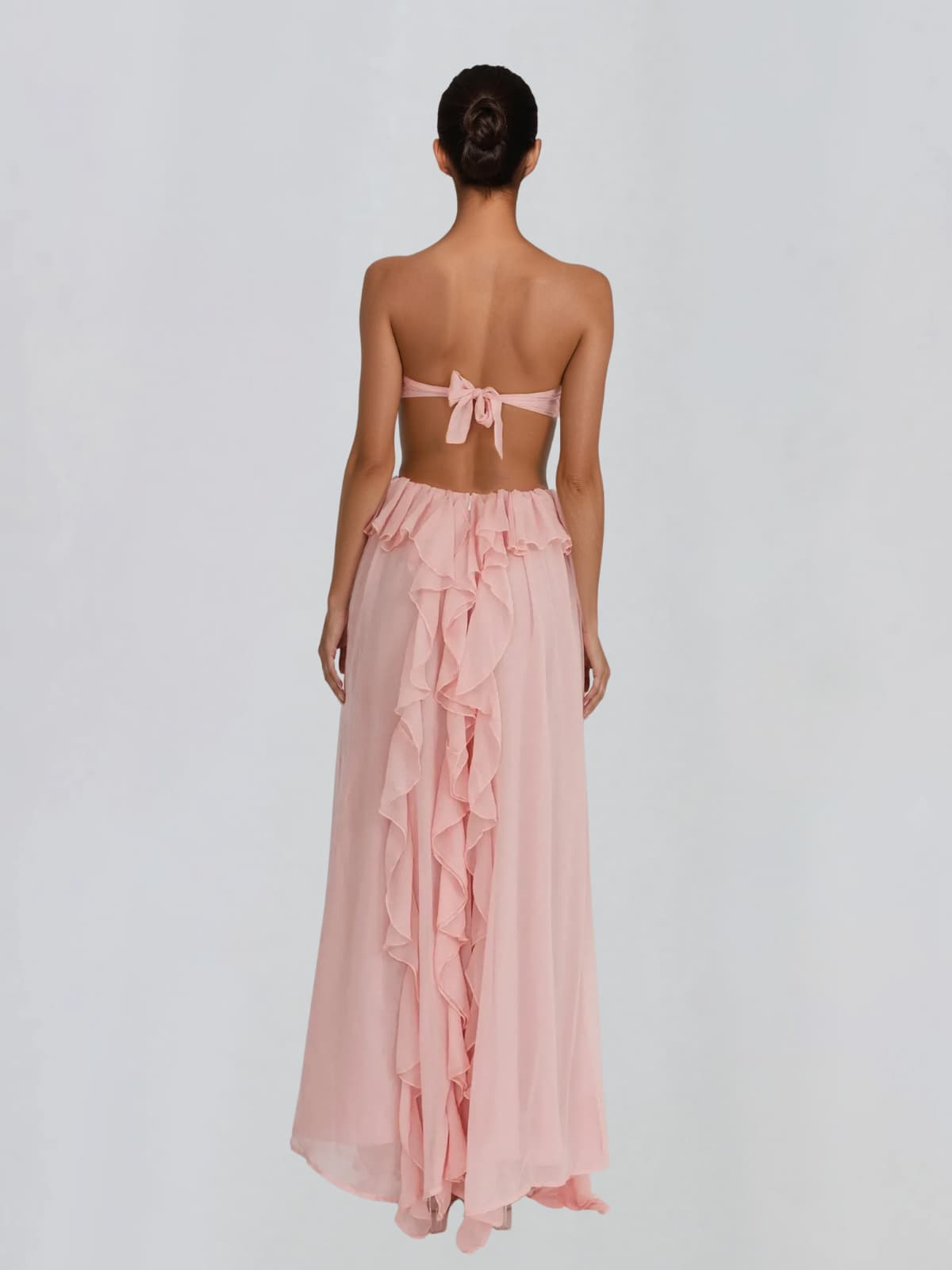Fyntrix Strapless Ruffle Maxi Dress In Pink