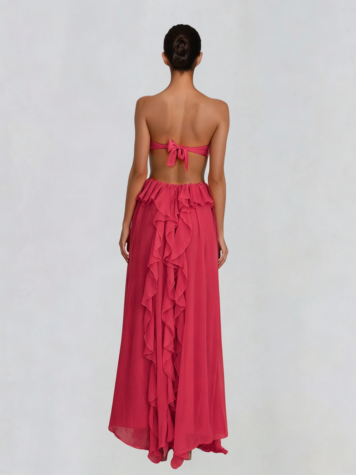 Fyntrix Strapless Ruffle Maxi Dress In Red