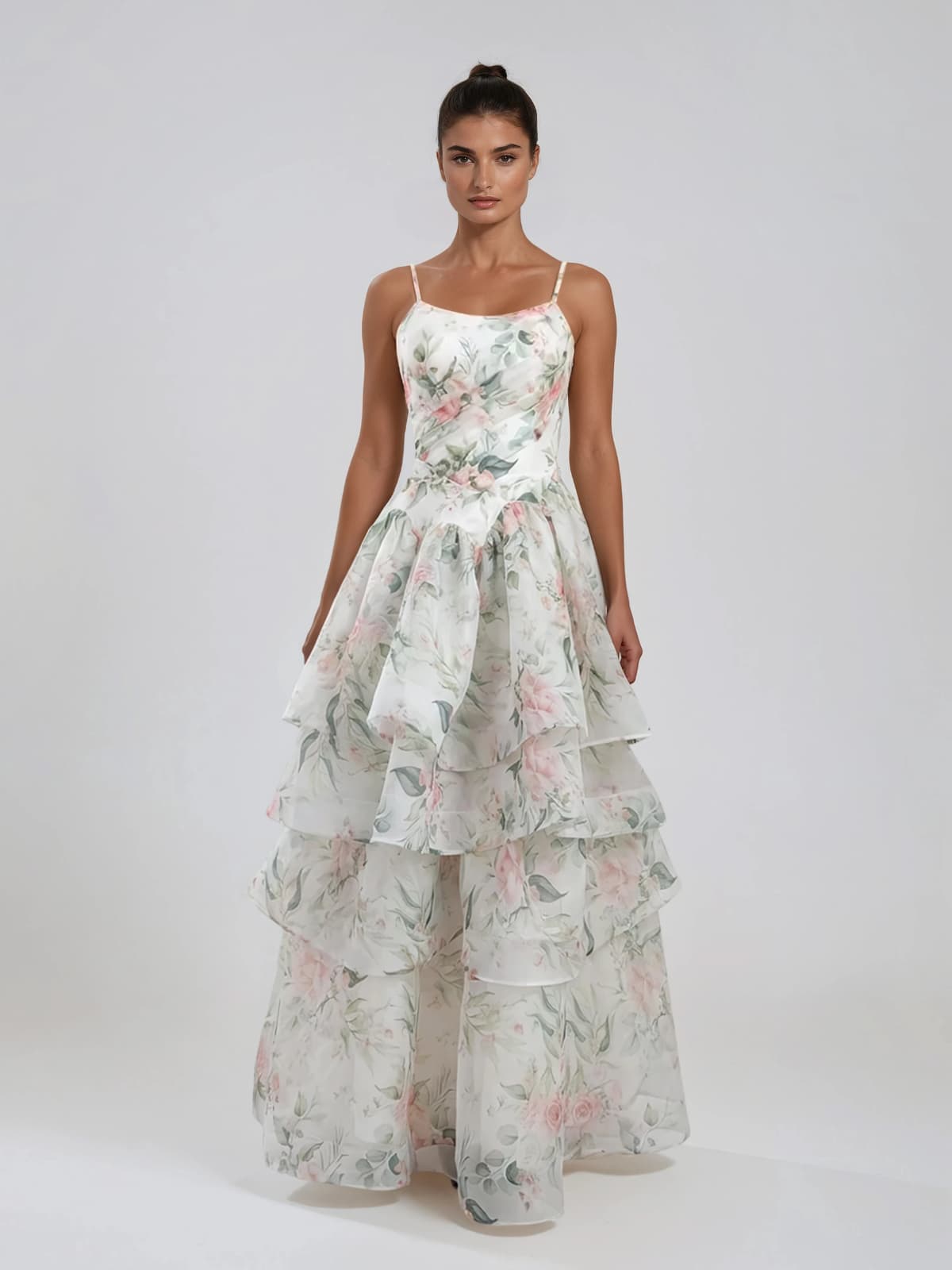 Fyraxen Spaghetti Floral Tiered Maxi Dress