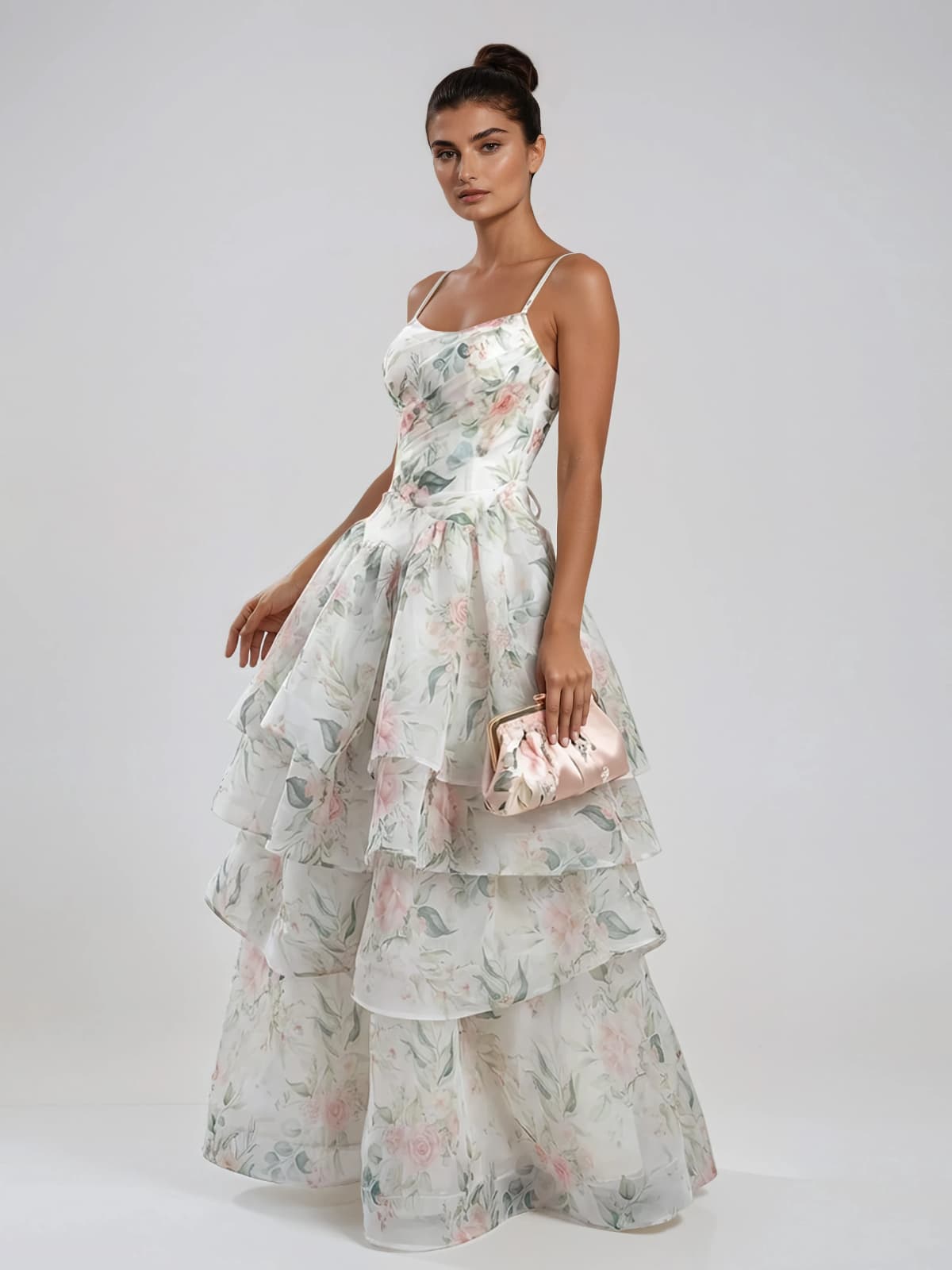 Fyraxen Spaghetti Floral Tiered Maxi Dress