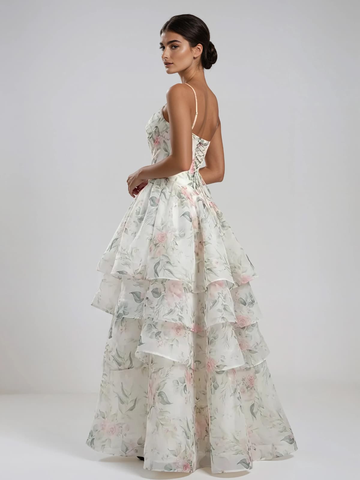 Fyraxen Spaghetti Floral Tiered Maxi Dress