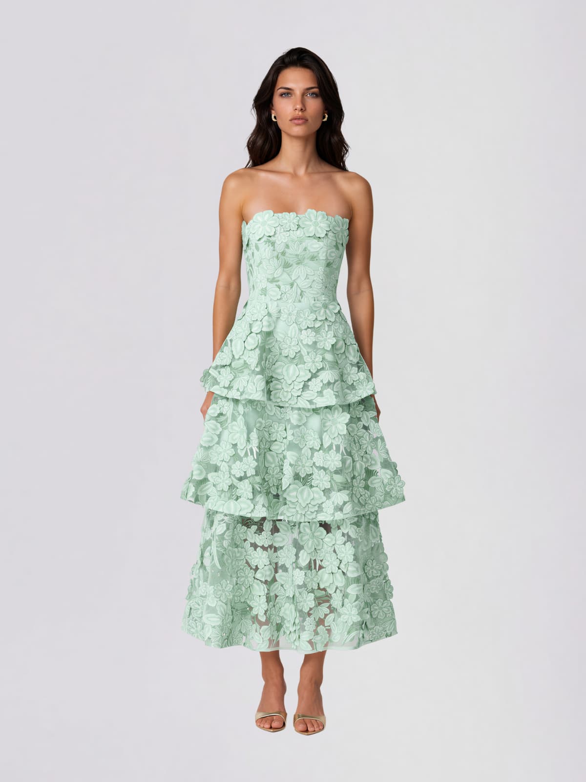 Gaevik Strapless Flower Tiered Maxi Dress