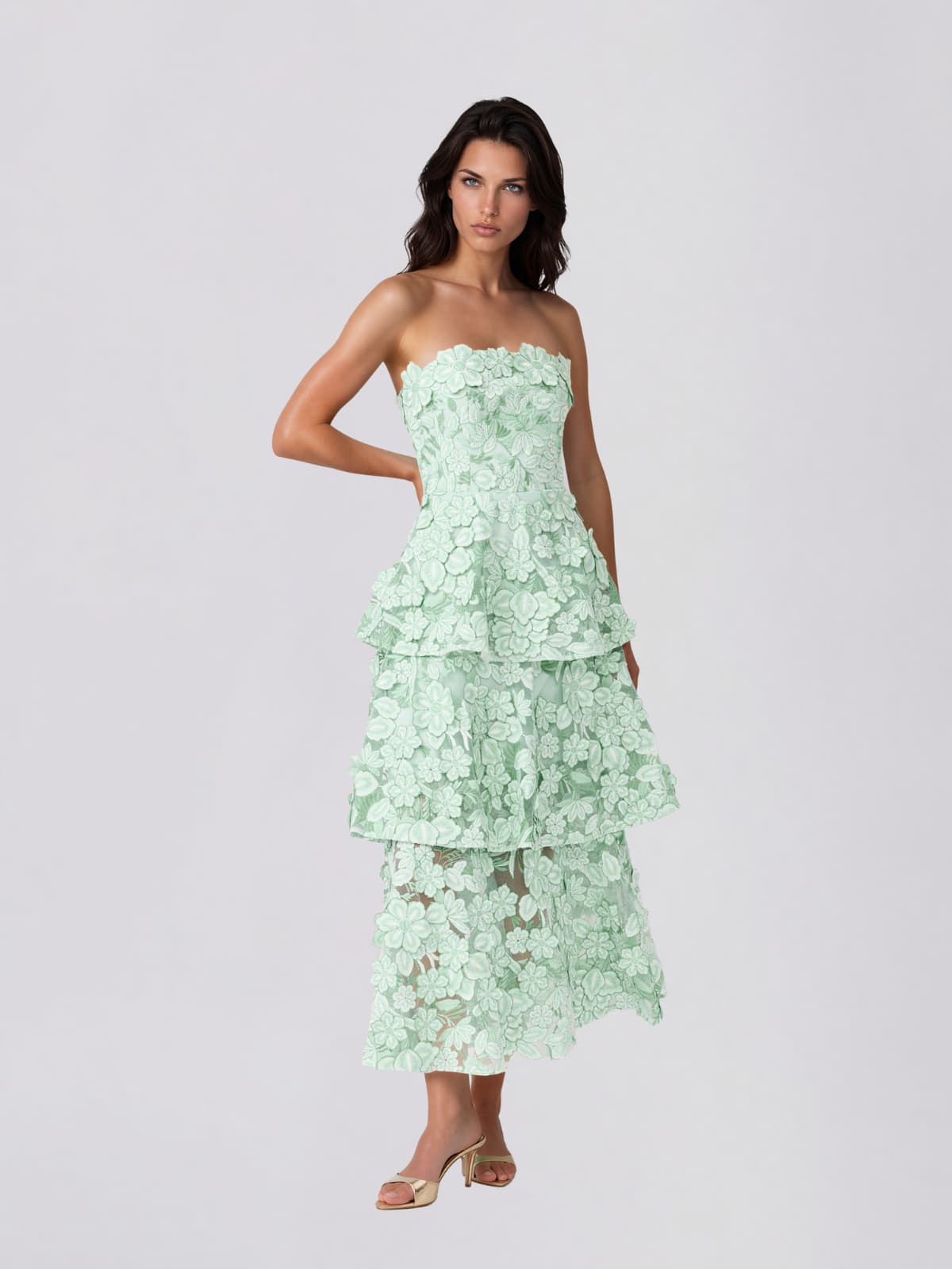Gaevik Strapless Flower Tiered Maxi Dress