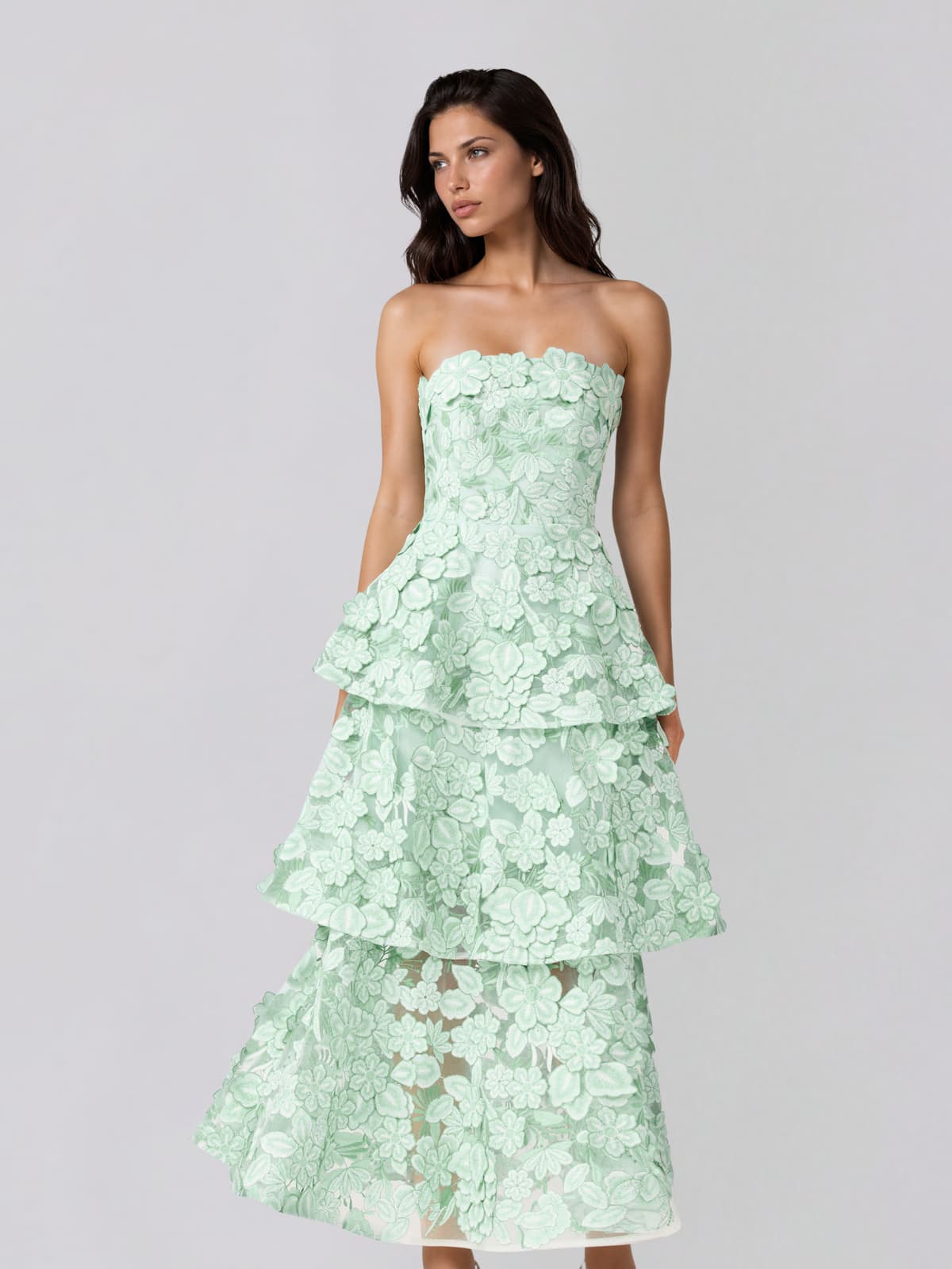 Gaevik Strapless Flower Tiered Maxi Dress