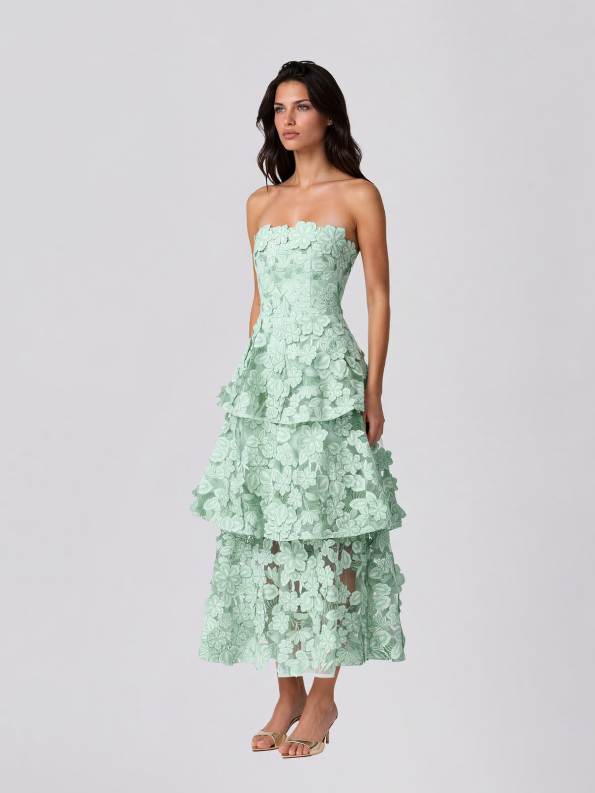 Gaevik Strapless Flower Tiered Maxi Dress