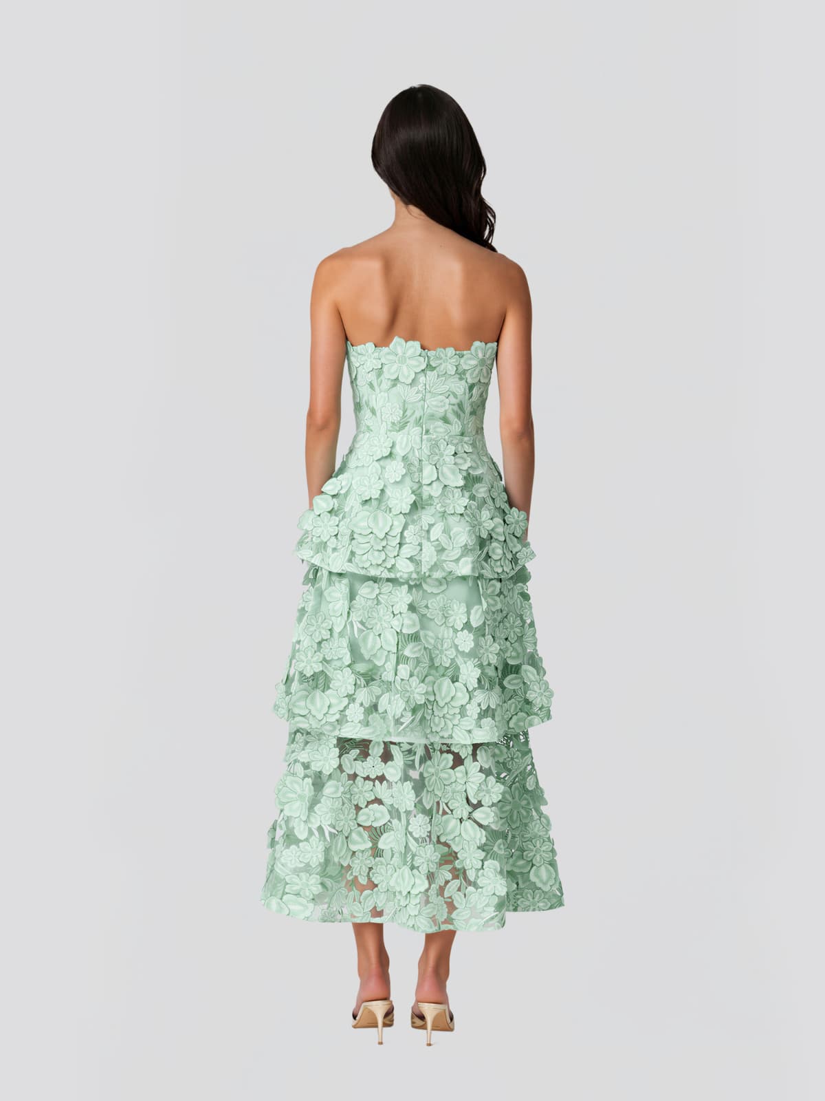 Gaevik Strapless Flower Tiered Maxi Dress