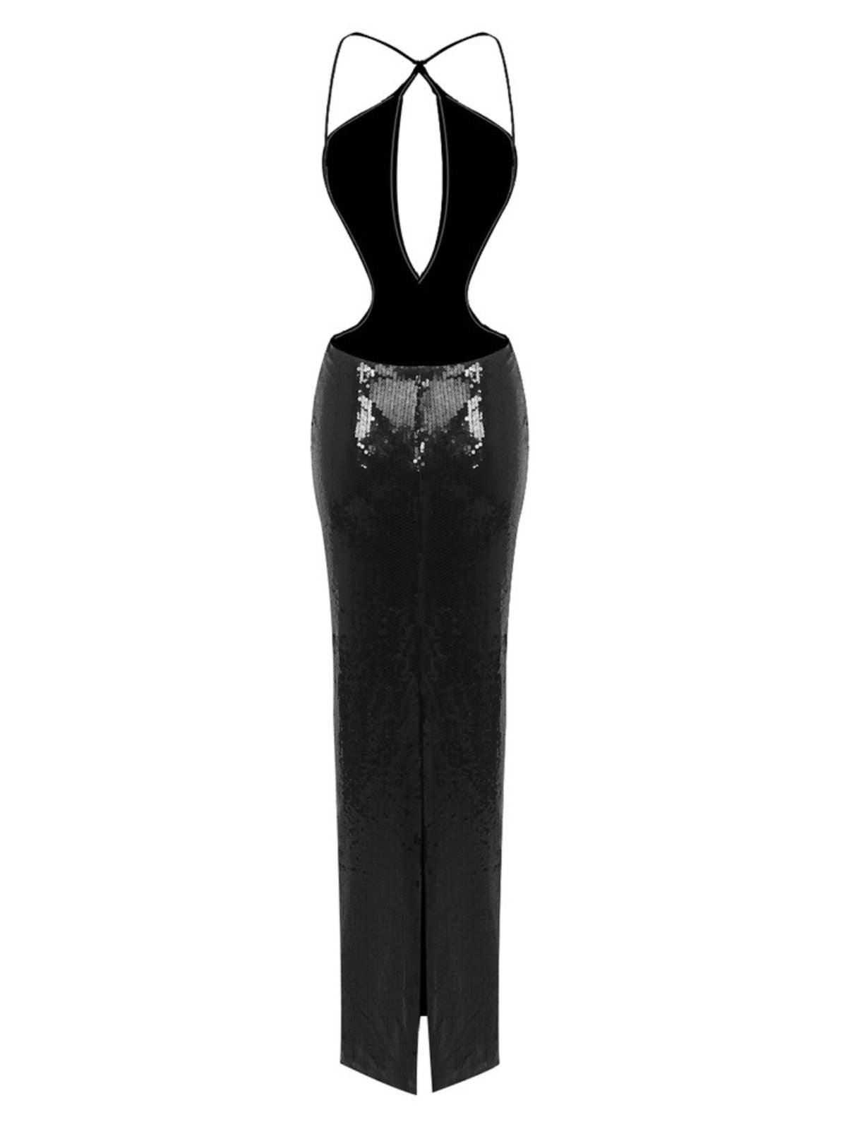 Gaiwan Cutout Sequin Maxi Dress In Black