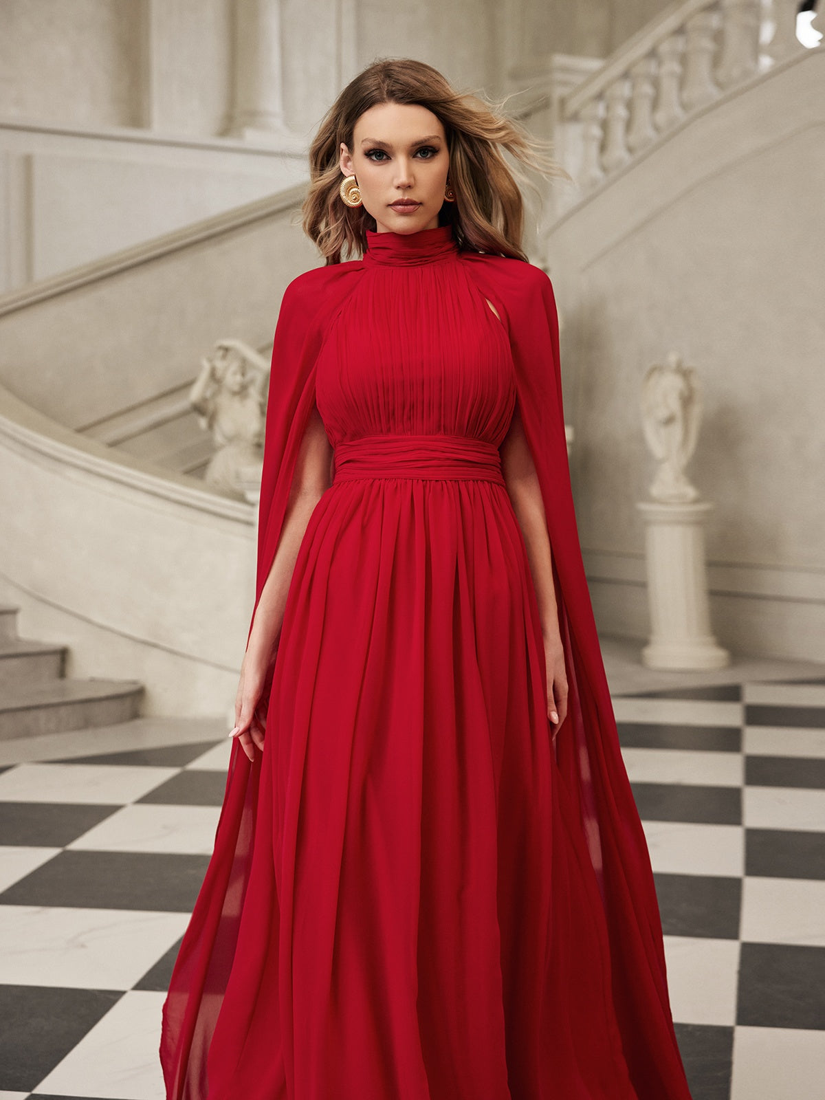 Galdrix Cape Sleeve Mesh Maxi Dress