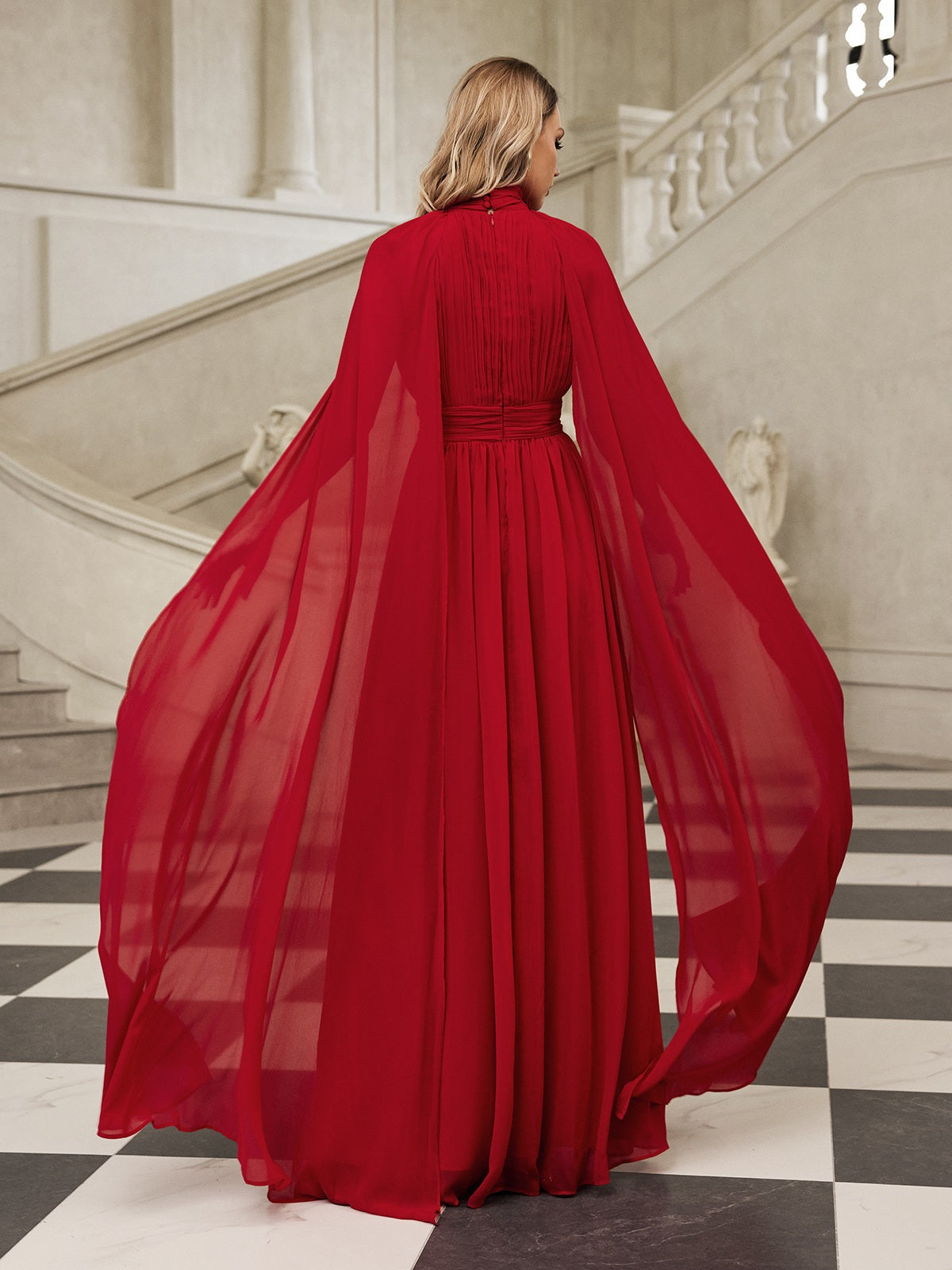 Galdrix Cape Sleeve Mesh Maxi Dress