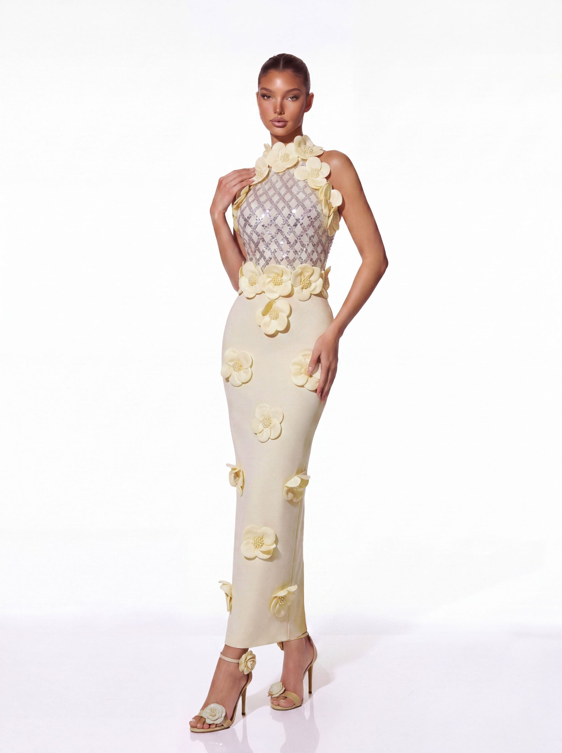 Galveran Flower Sequin Bandage Maxi Dress