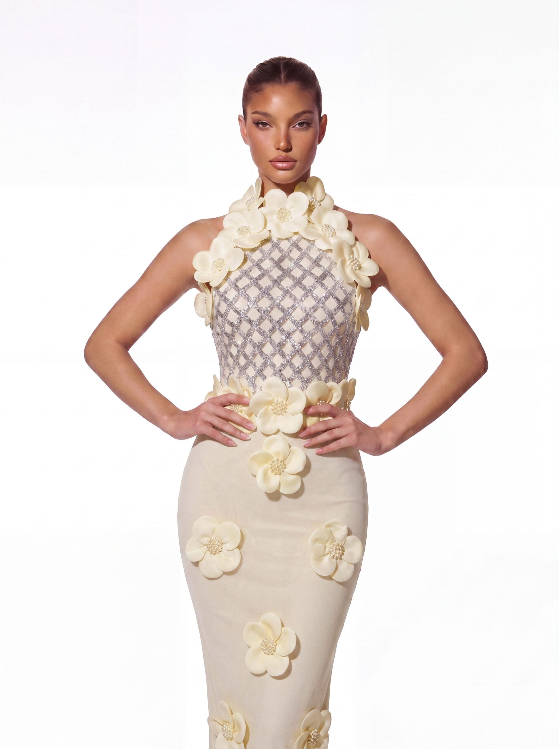 Galveran Flower Sequin Bandage Maxi Dress