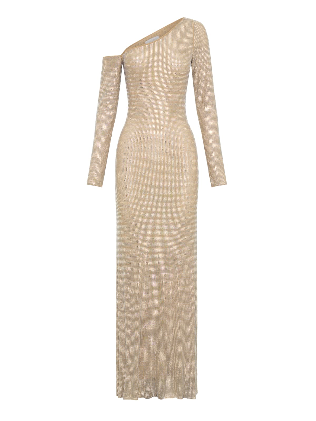 Garneth One Shoulder Rhinestone Maxi Dress In Gold
