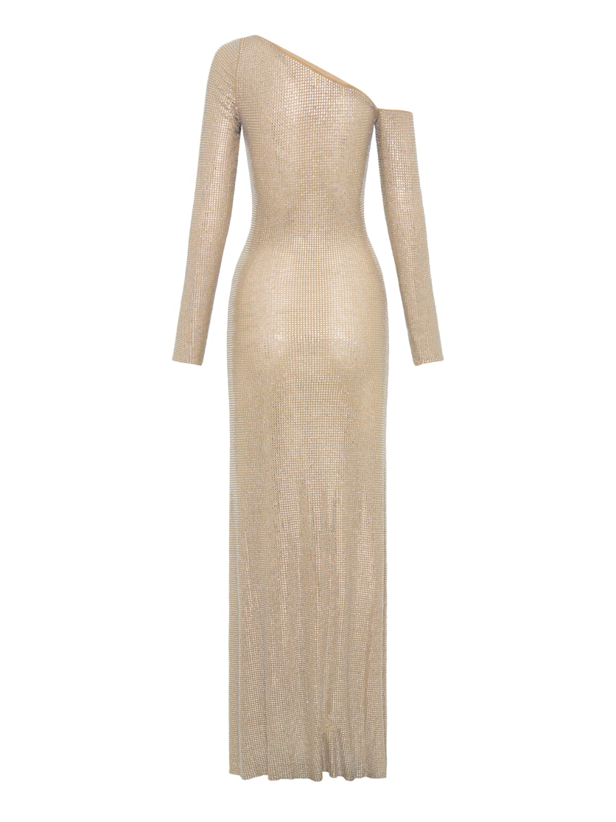 Garneth One Shoulder Rhinestone Maxi Dress In Gold