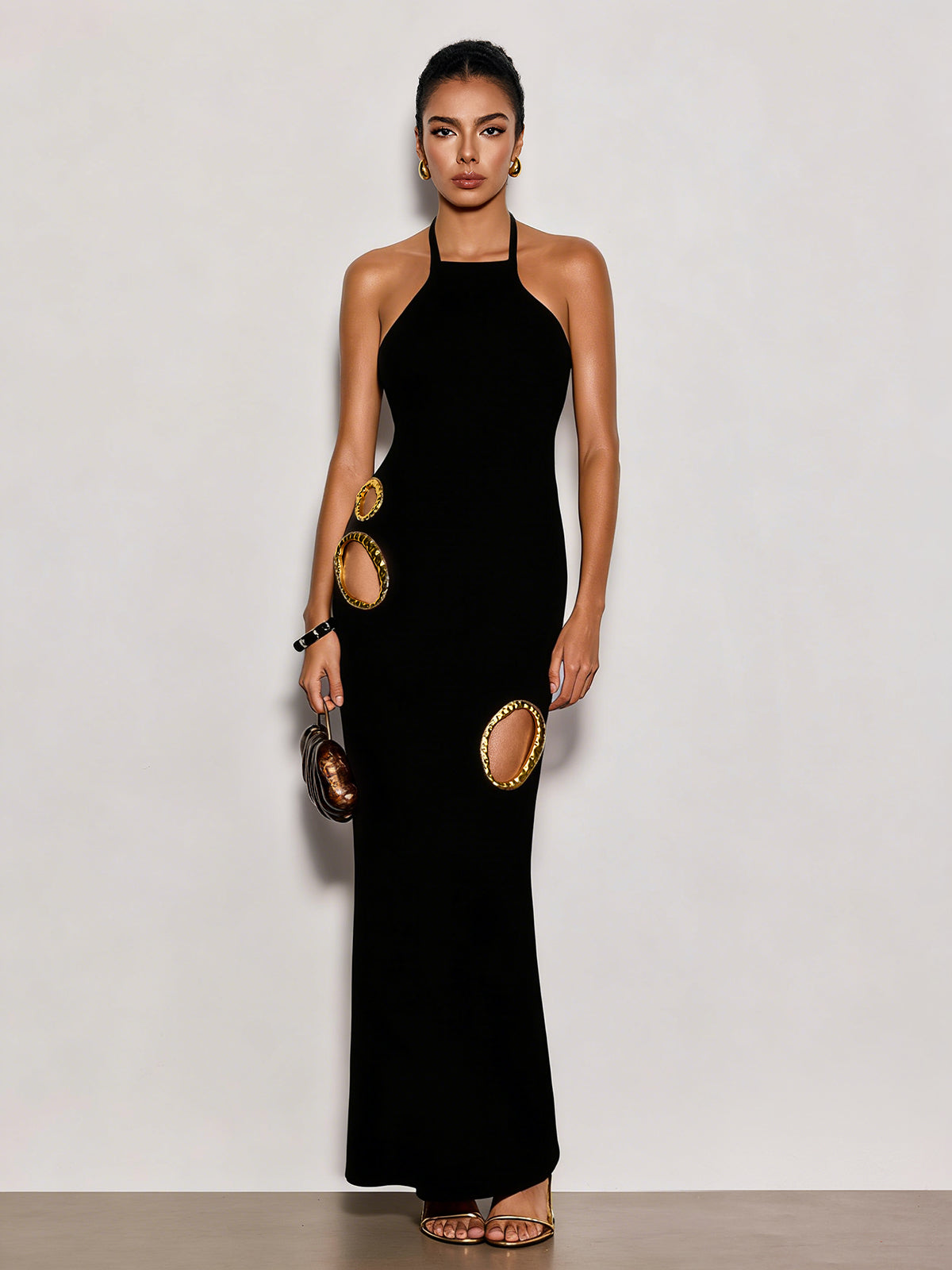 Gavrel Halterneck Cutout Maxi Dress In Black
