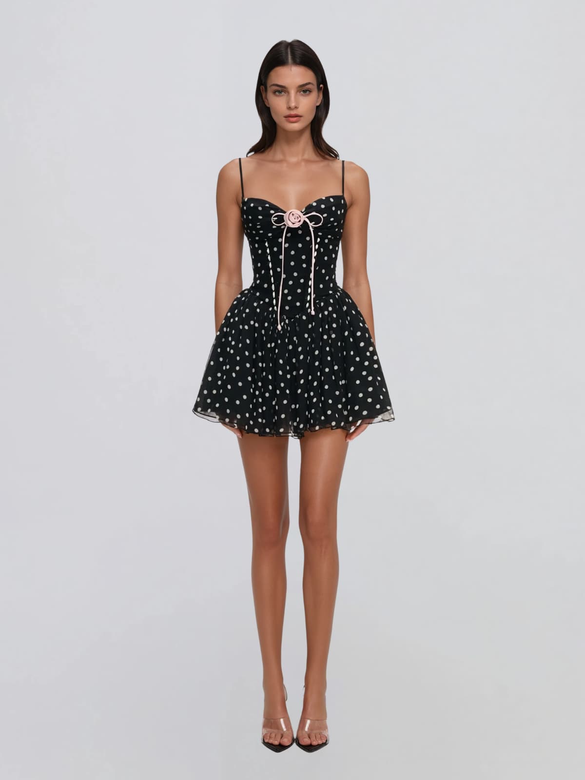 Gavril Spaghetti Dot Flower Mini Dress