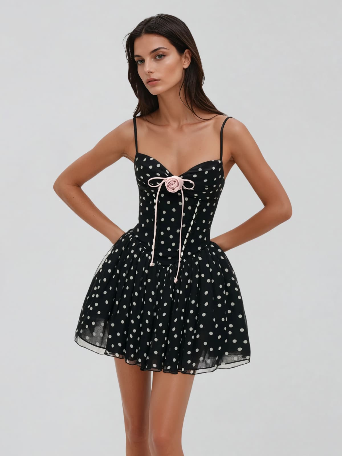 Gavril Spaghetti Dot Flower Mini Dress