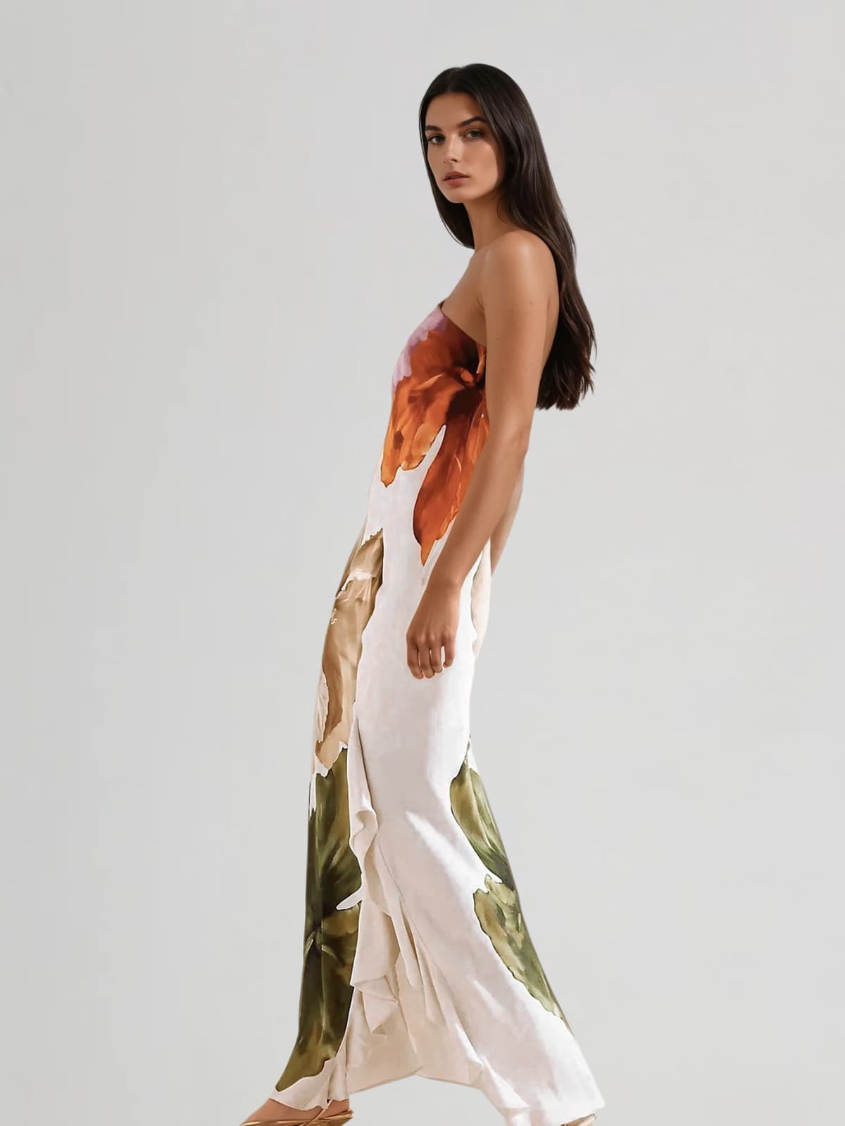 Gelyx One Shoulder Floral Ruffle Maxi Dress