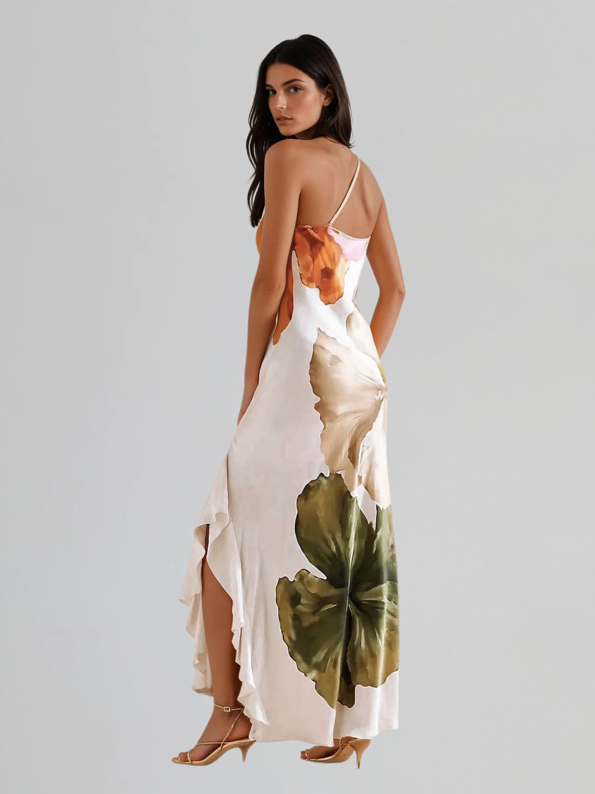 Gelyx One Shoulder Floral Ruffle Maxi Dress