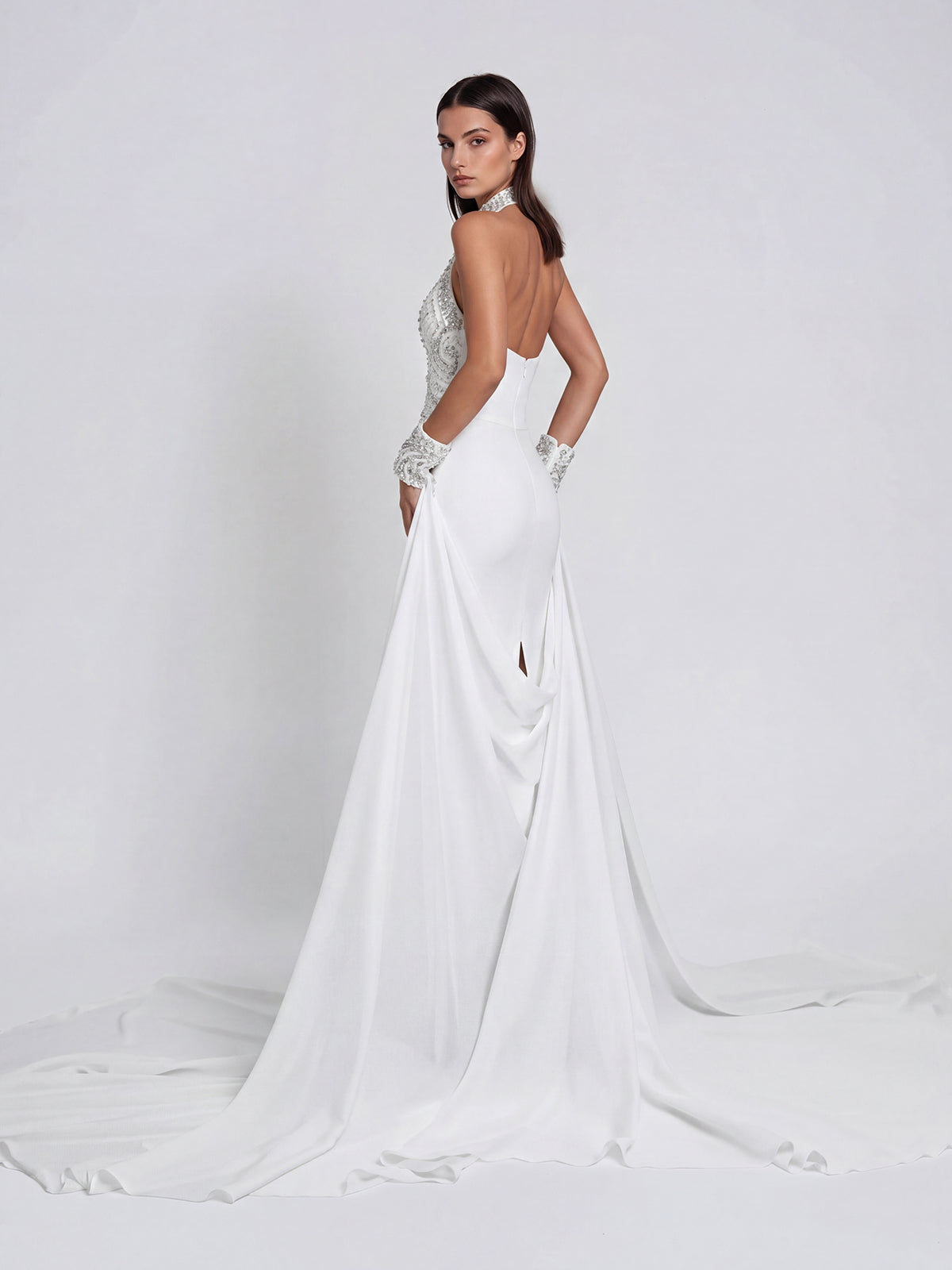 Genvyra Halterneck Cutout Diamond Maxi Dress In White