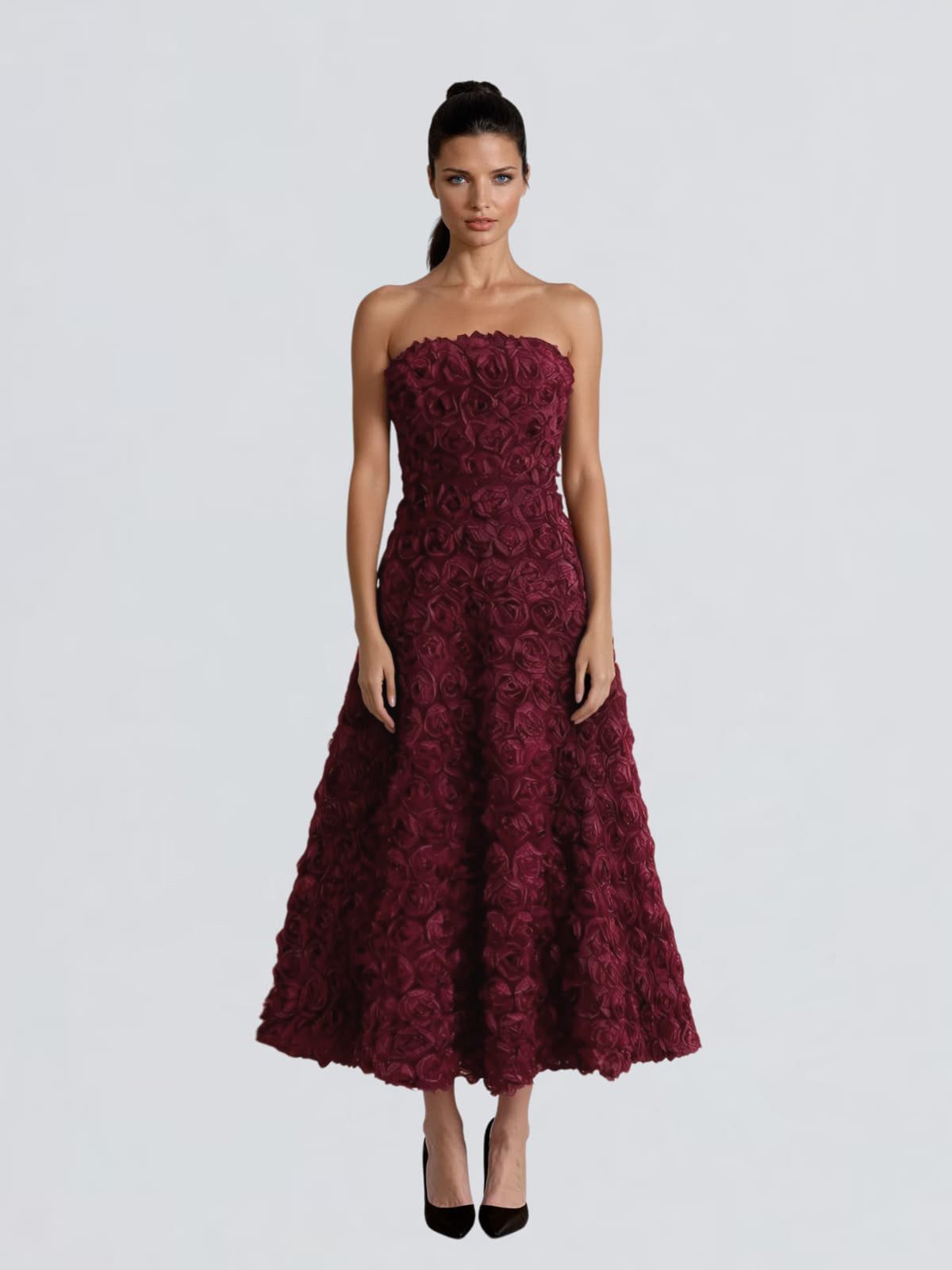 Geodrix Strapless Flower Midi Dress