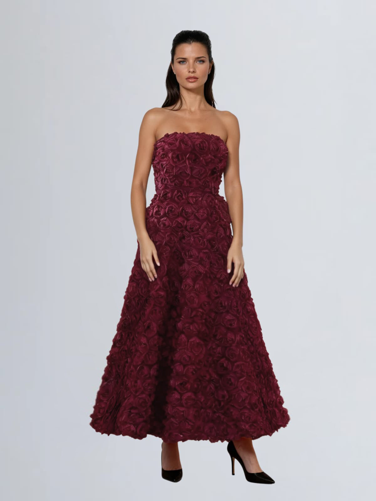 Geodrix Strapless Flower Midi Dress