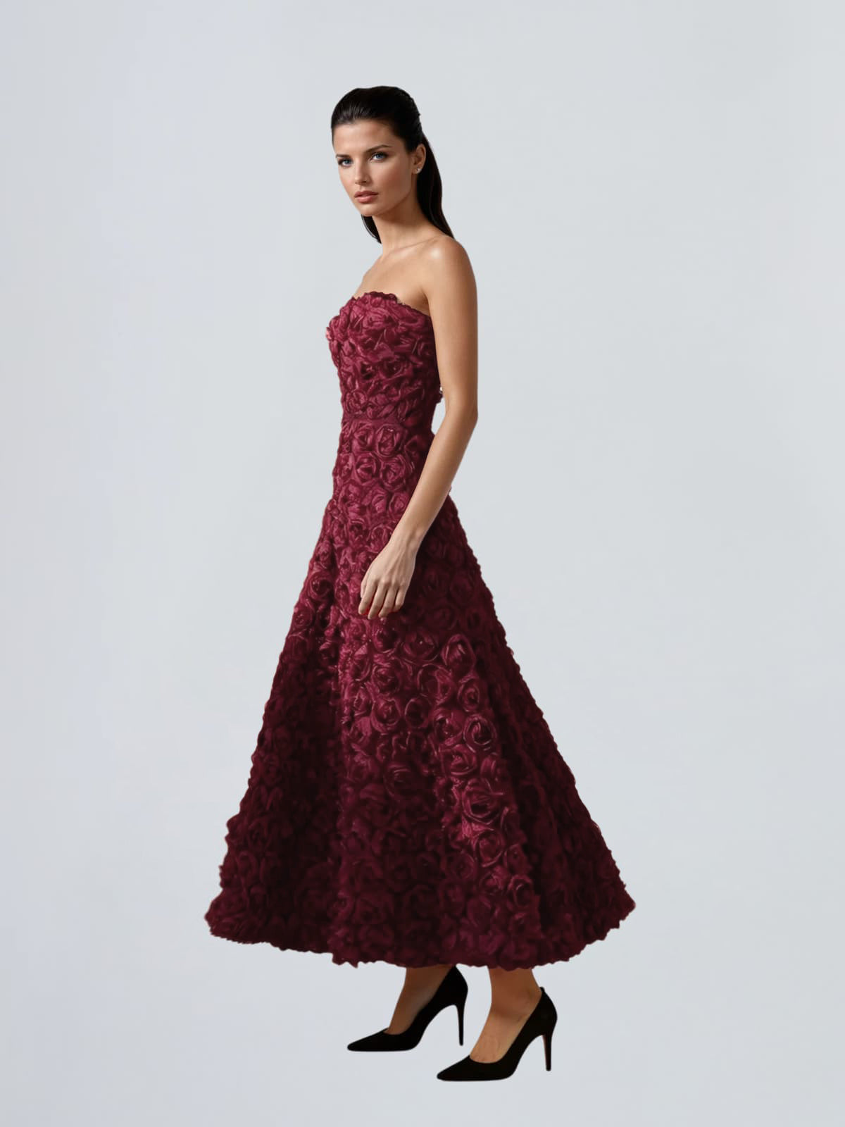 Geodrix Strapless Flower Midi Dress