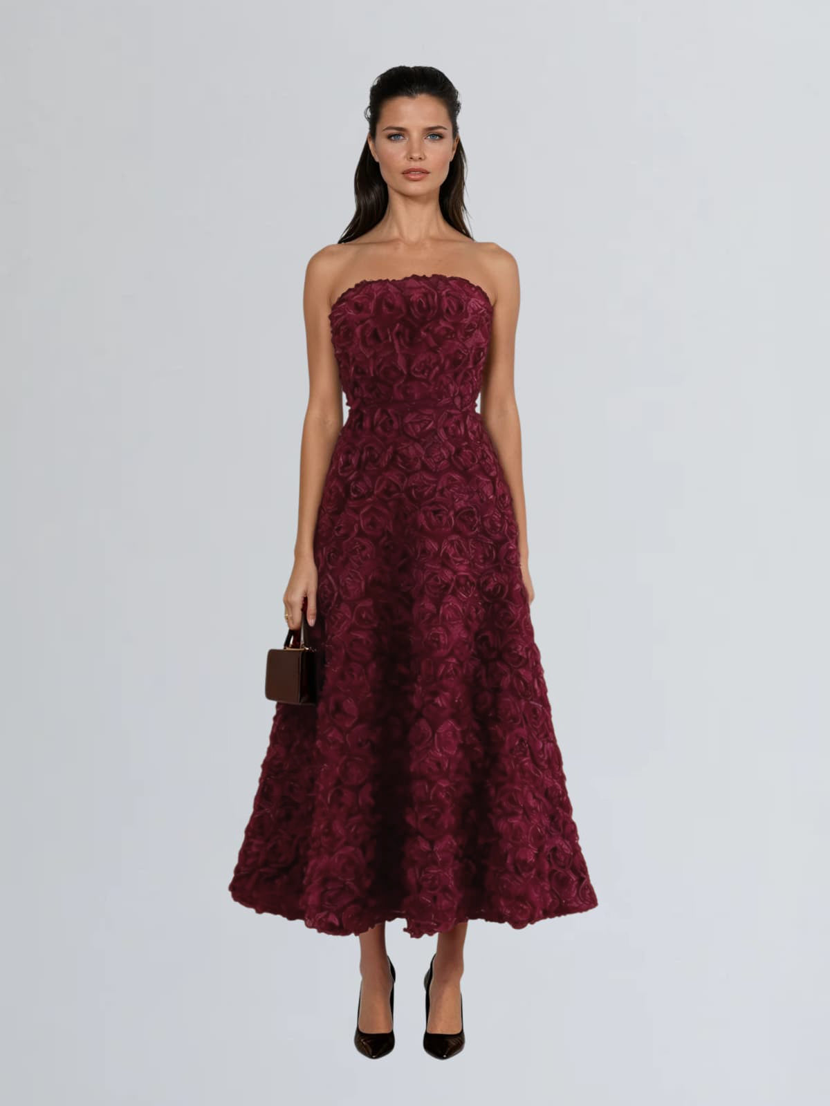 Geodrix Strapless Flower Midi Dress