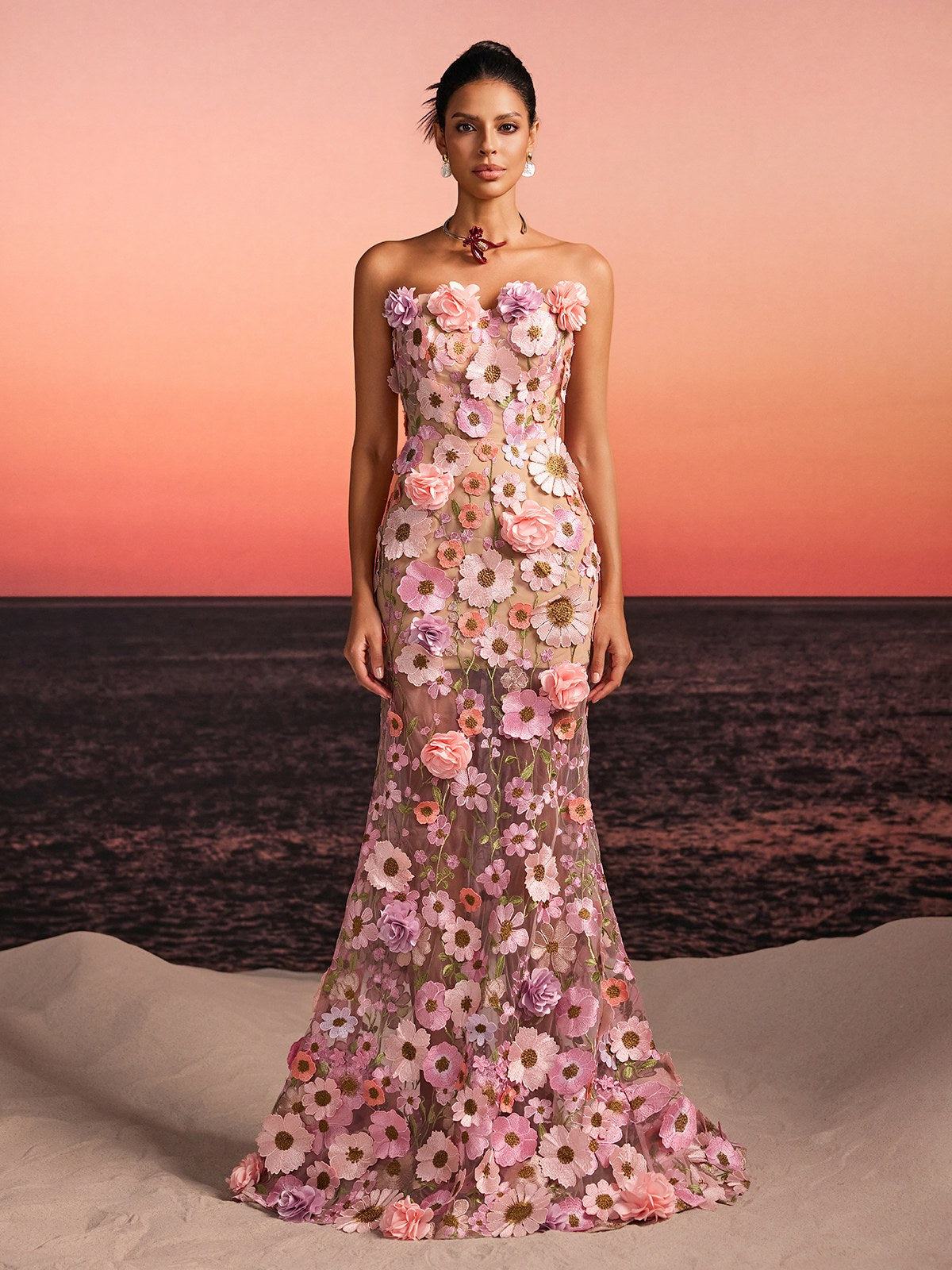 Gexila Strapless Flower Embroidered Maxi Dress