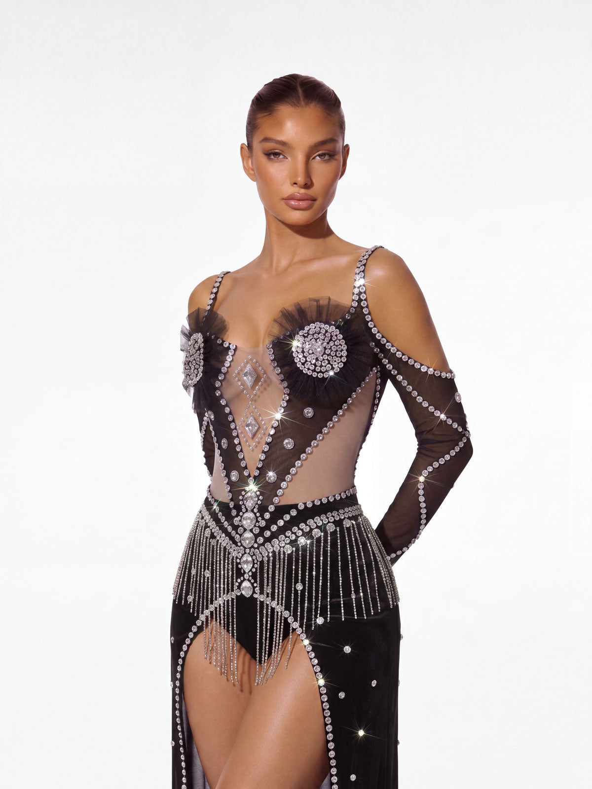 Geysera Spaghetti Fringe Crystal Dress