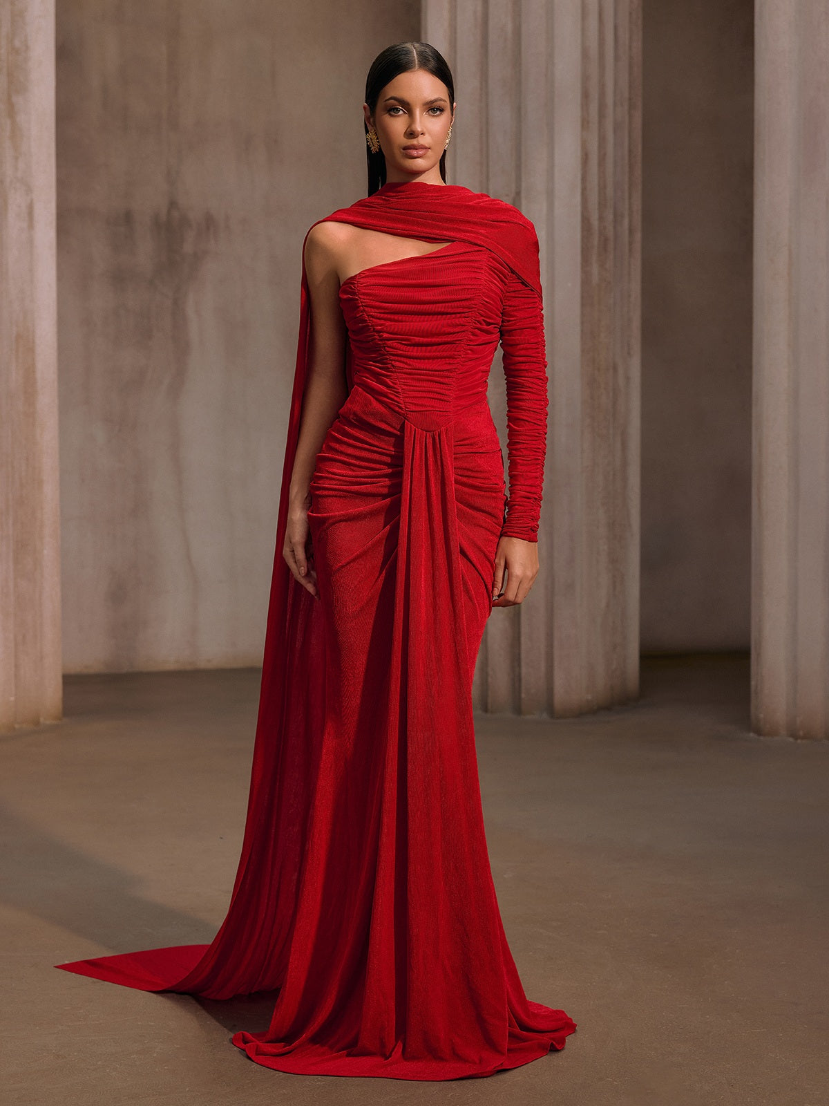 Gigaton Scarf Ruched Velvet Maxi Dress
