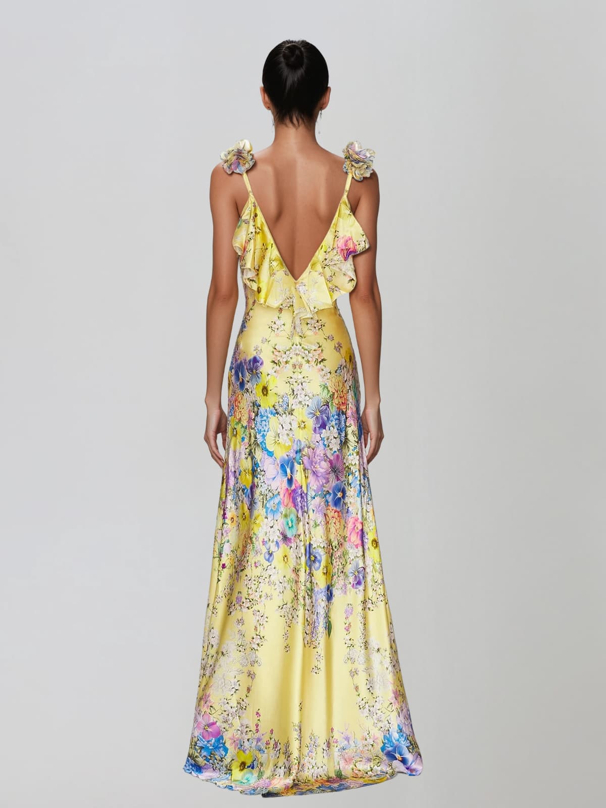 Goril V Neck Flower Maxi Dress