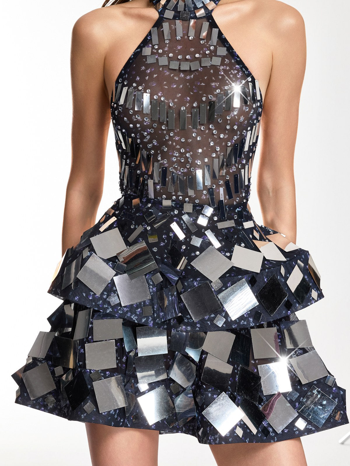 Gorven Backless Rhinestone Acrylic Mini Dress