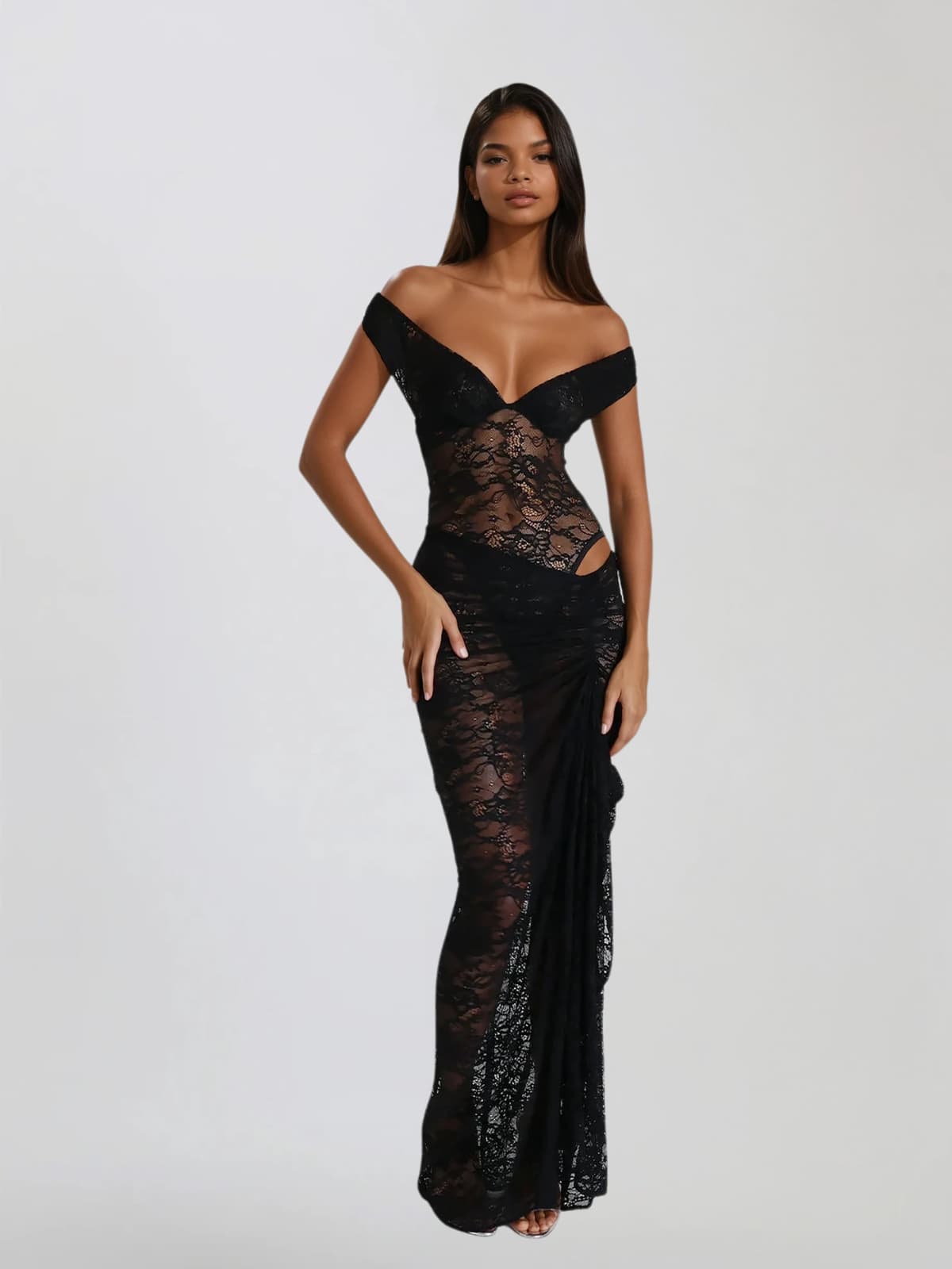 Gorynex Off Shoulder Lace Bodysuit Set