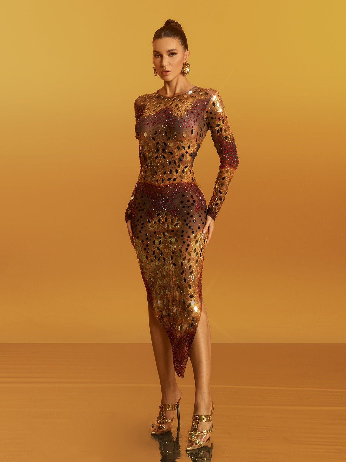 Grabena Ombre Rhinestone Acrylic Midi Dress