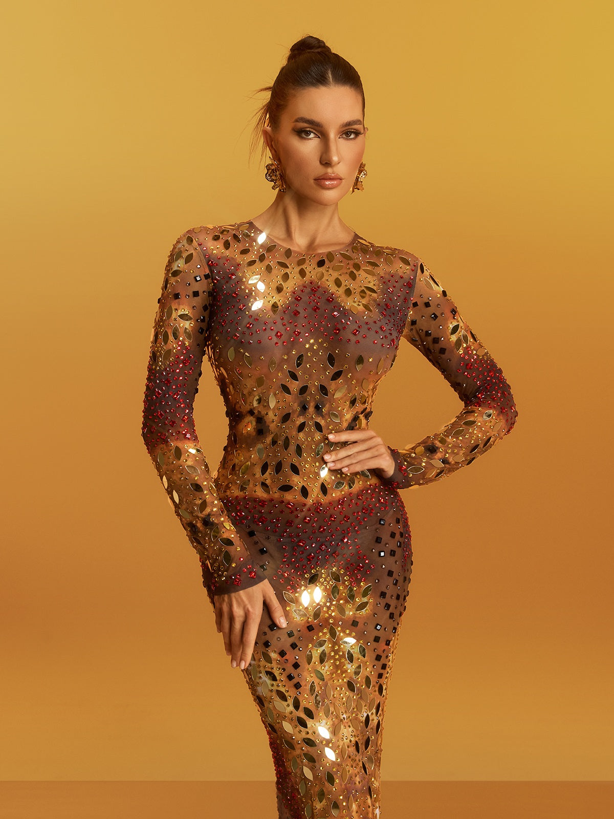 Grabena Ombre Rhinestone Acrylic Midi Dress