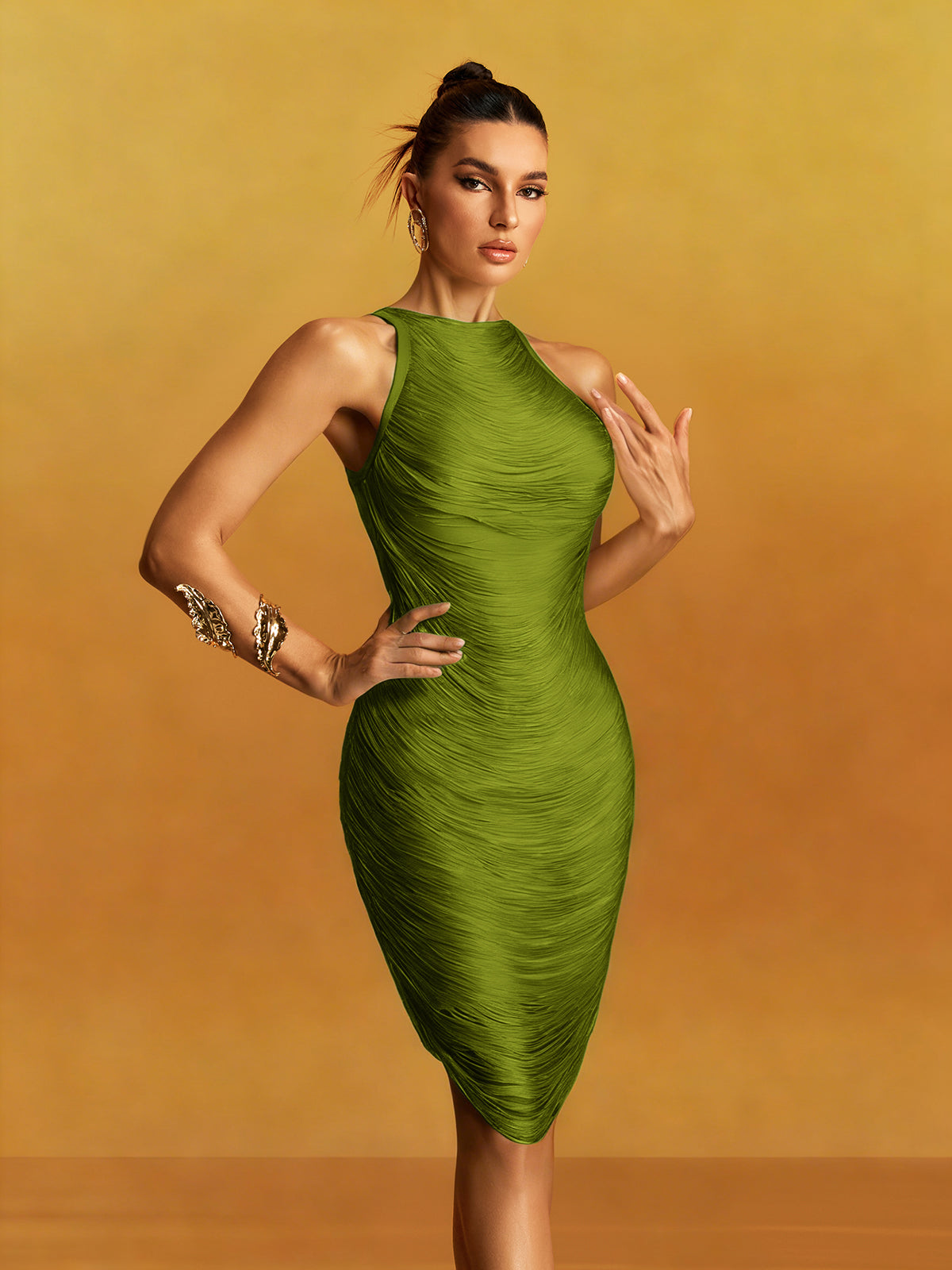 Gradient Sleeveless Fringe Bandage Mini Dress In Green